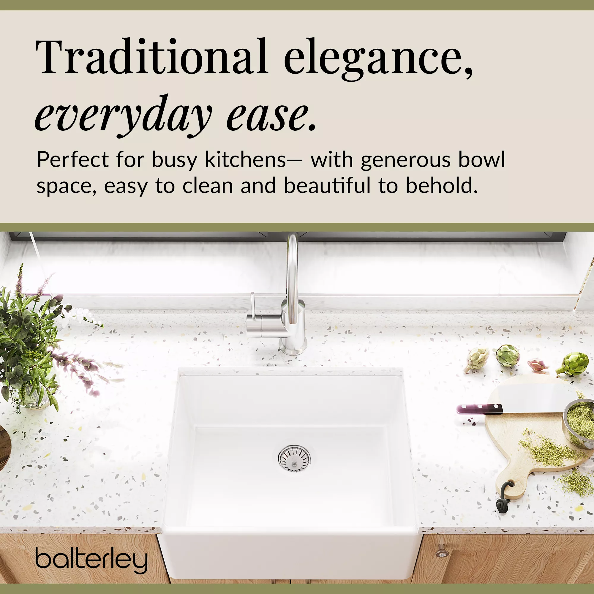 Single Bowl Fireclay Ceramic Butler Kitchen Sink - 595mm - Multiple Colours - Image 20