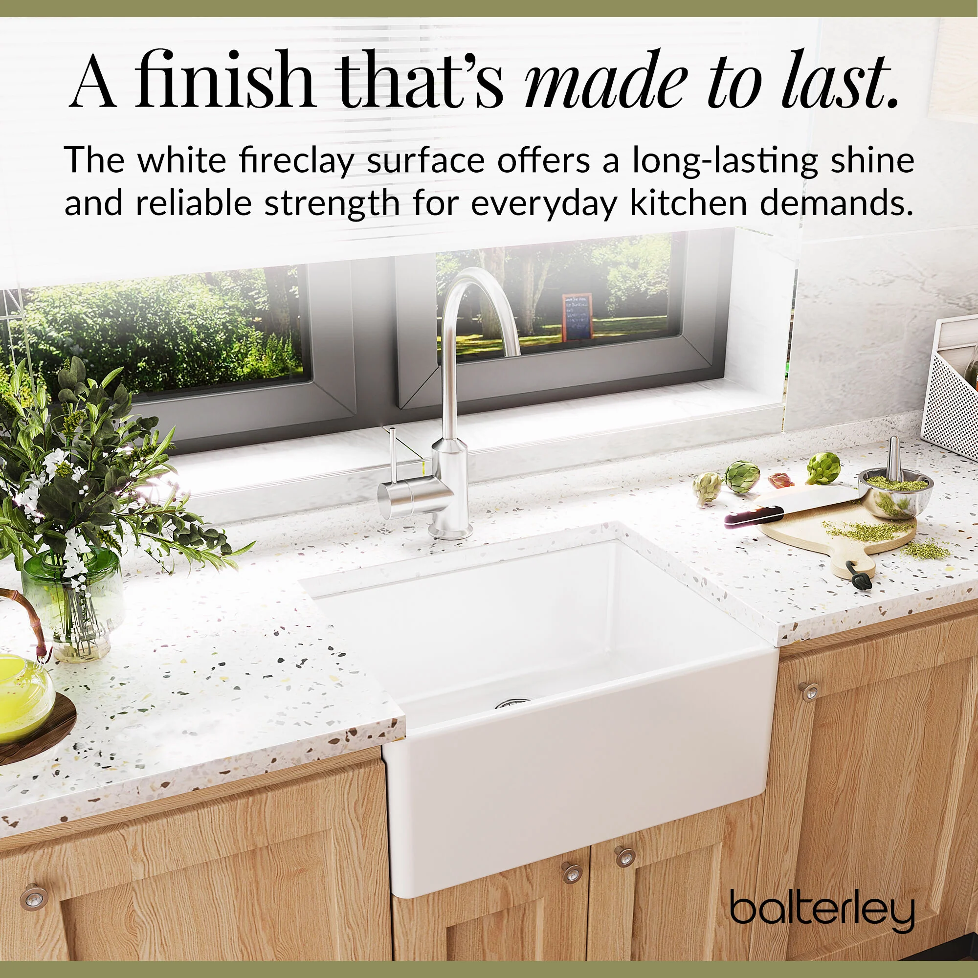 Single Bowl Fireclay Ceramic Butler Kitchen Sink - 595mm - Multiple Colours - Image 21