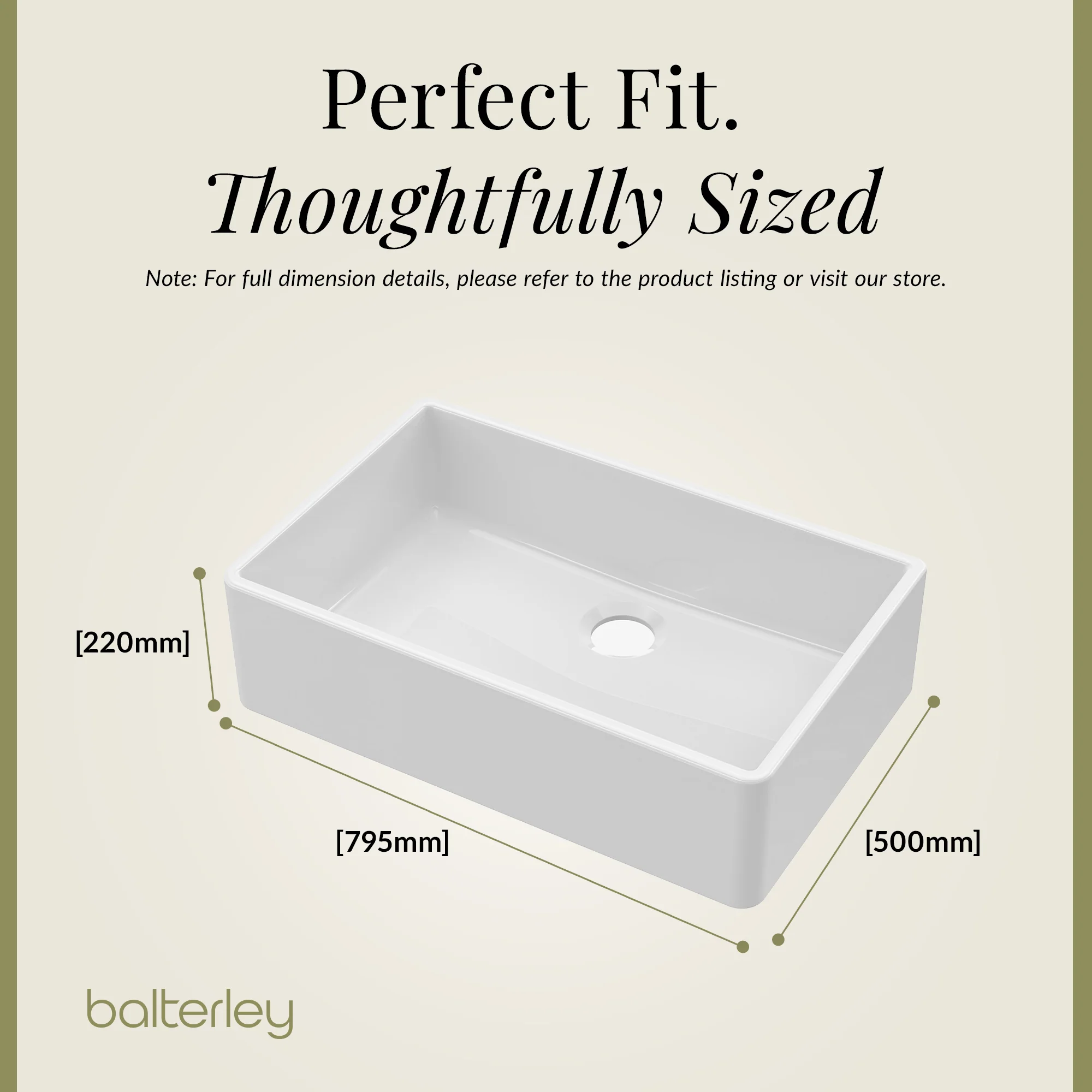 Single Bowl Butler Kitchen Sink - Choice of Tap and Waste - 795mm - Image 12
