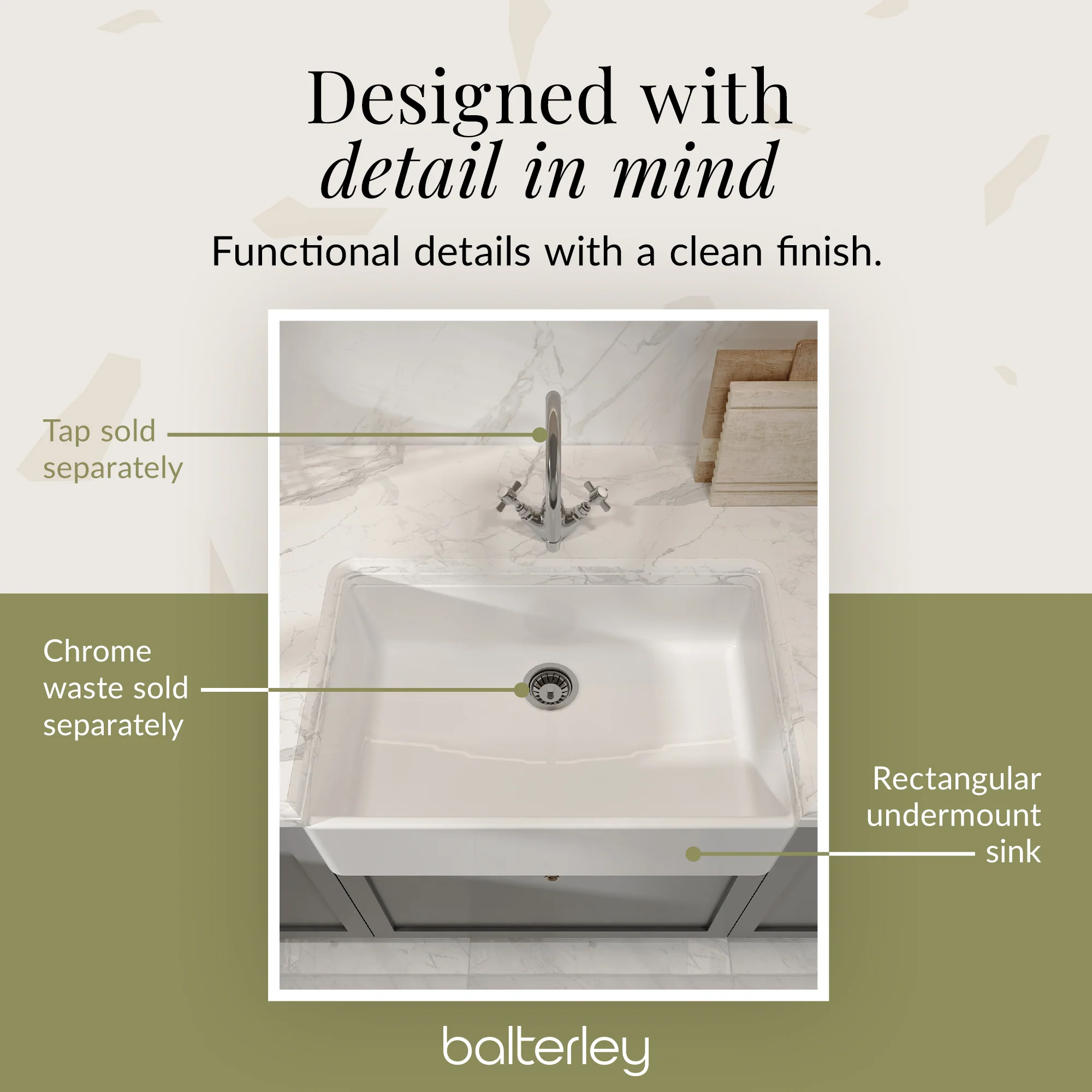 Single Bowl Butler Kitchen Sink - Choice of Tap and Waste - 795mm - Image 14