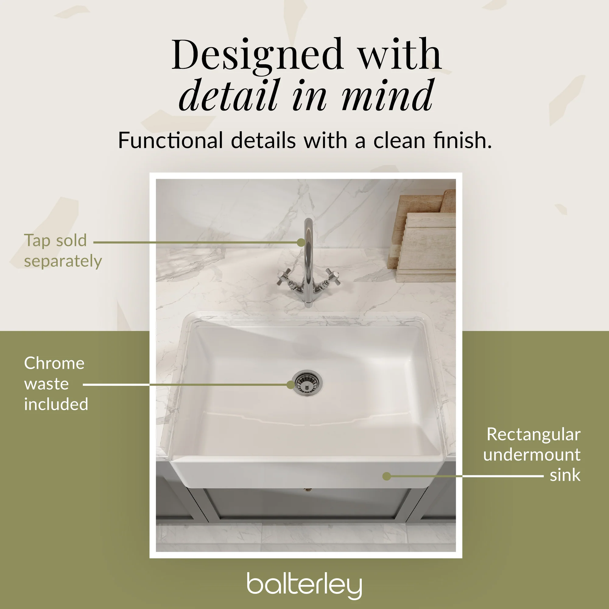 Single Bowl Butler Kitchen Sink - Choice of Tap and Waste - 795mm - Image 26