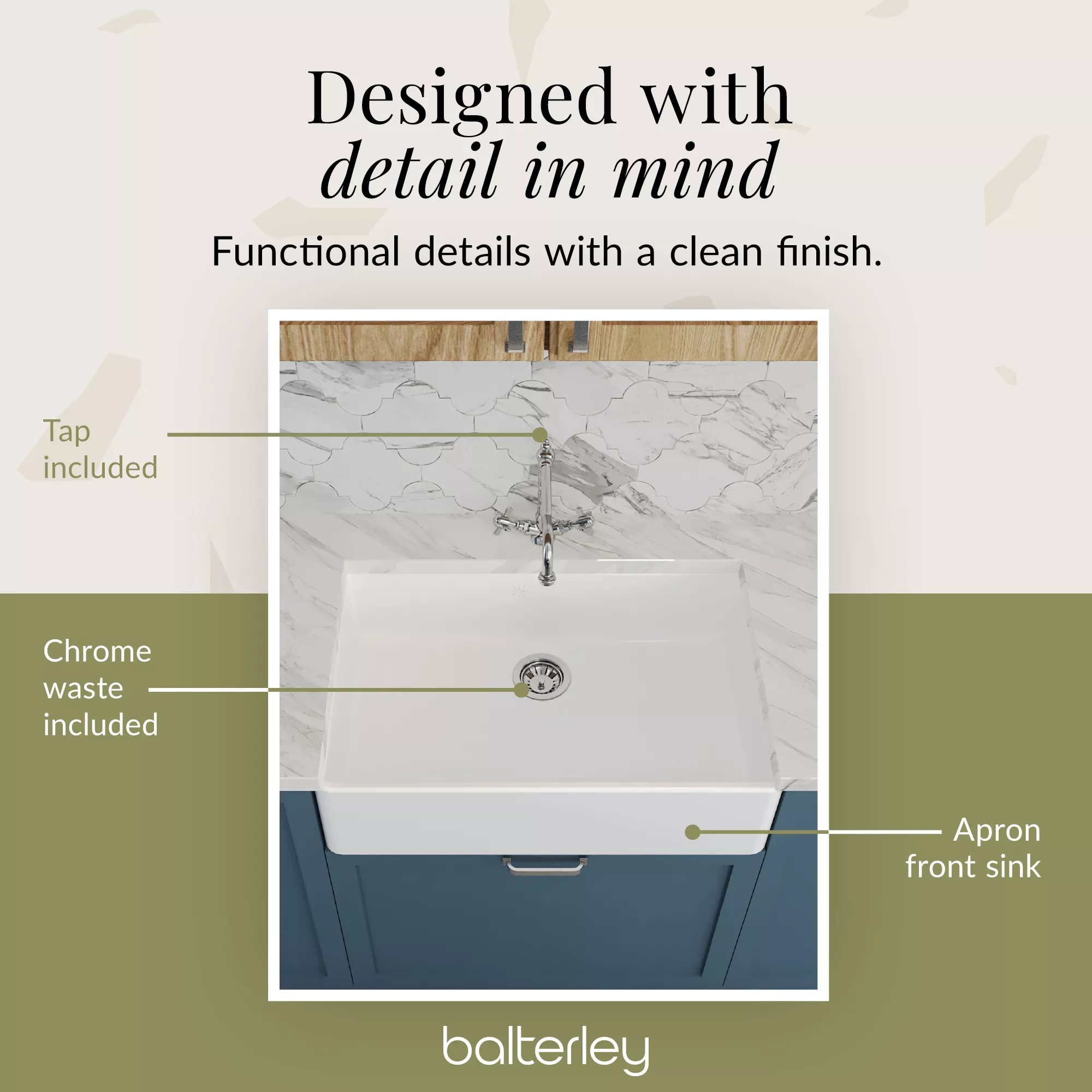 Single Bowl Butler Kitchen Sink - Choice of Tap and Waste - 795mm - Image 39