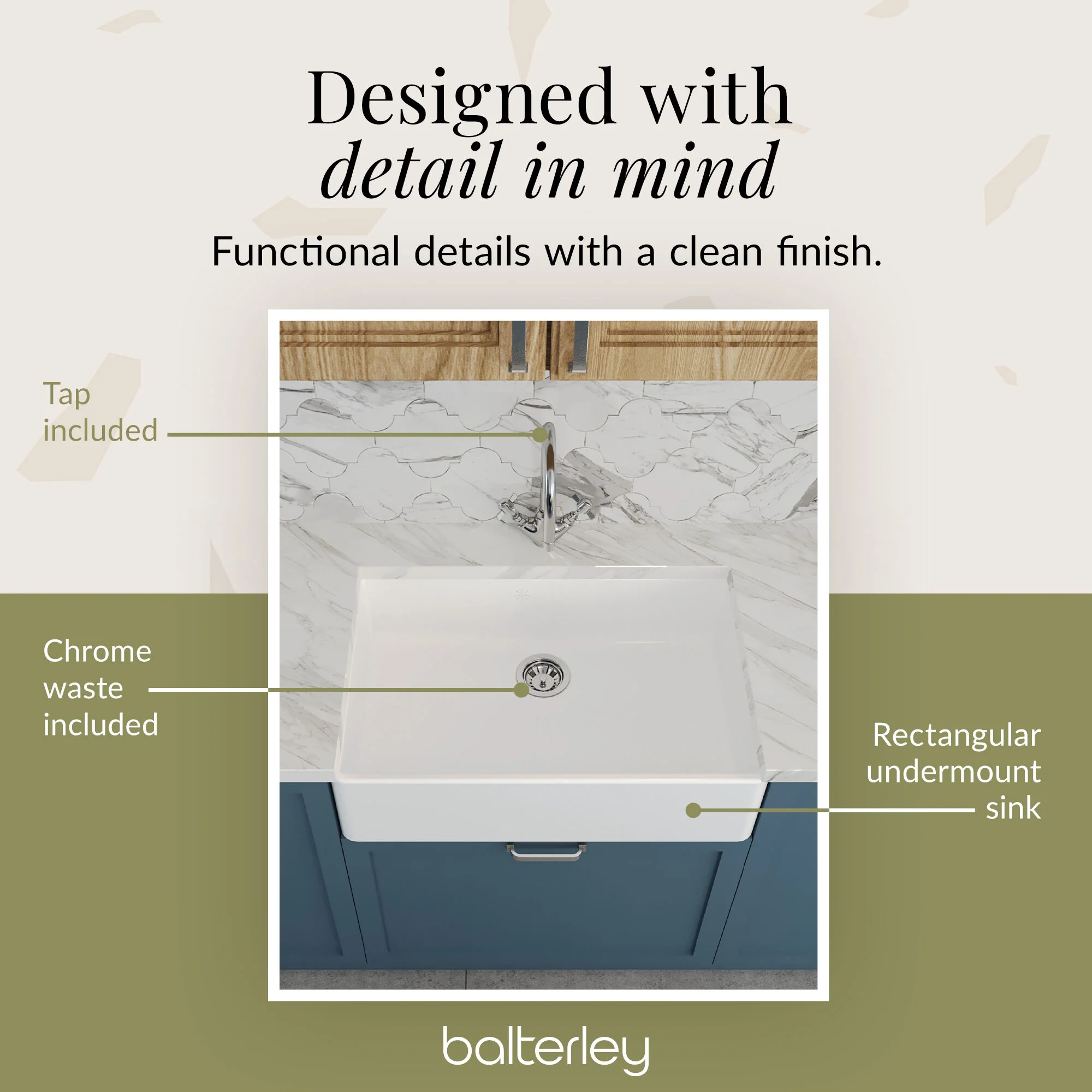 Single Bowl Butler Kitchen Sink - Choice of Tap and Waste - 795mm - Image 40