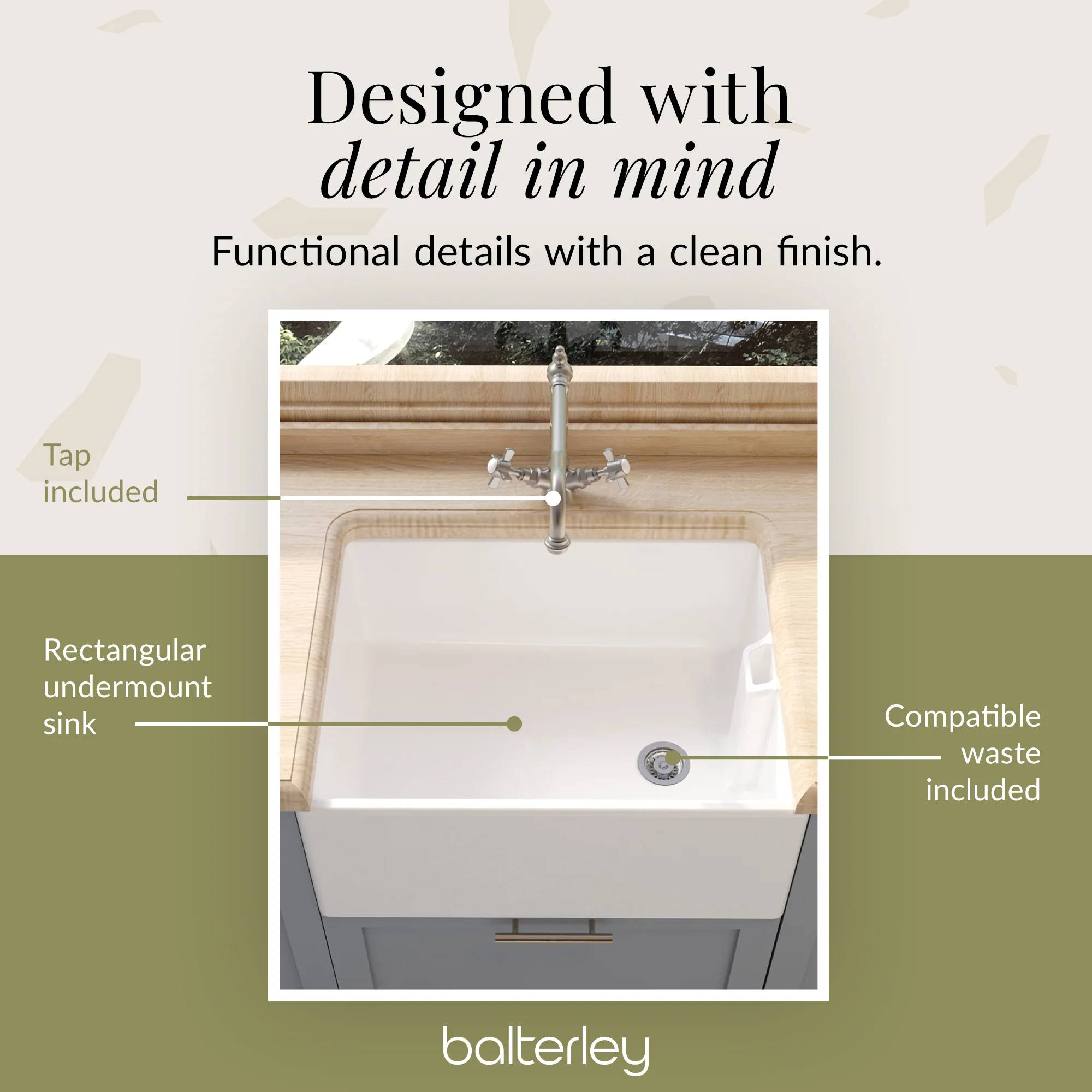 Single Bowl Fireclay Ceramic Belfast Kitchen Sink & French Classic Mono Sink Mixer Tap - Image 10
