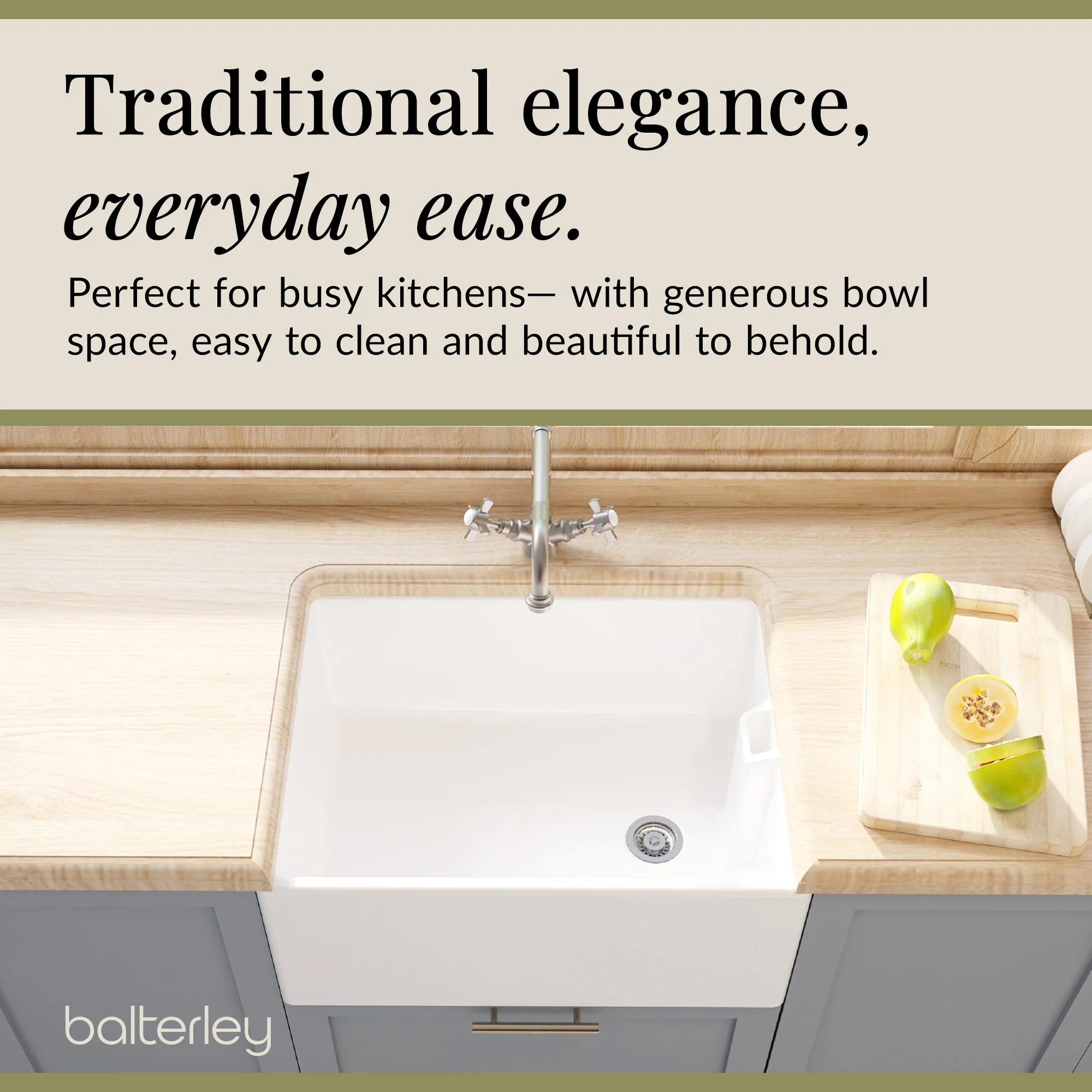 Single Bowl Fireclay Ceramic Belfast Kitchen Sink & French Classic Mono Sink Mixer Tap - Image 6