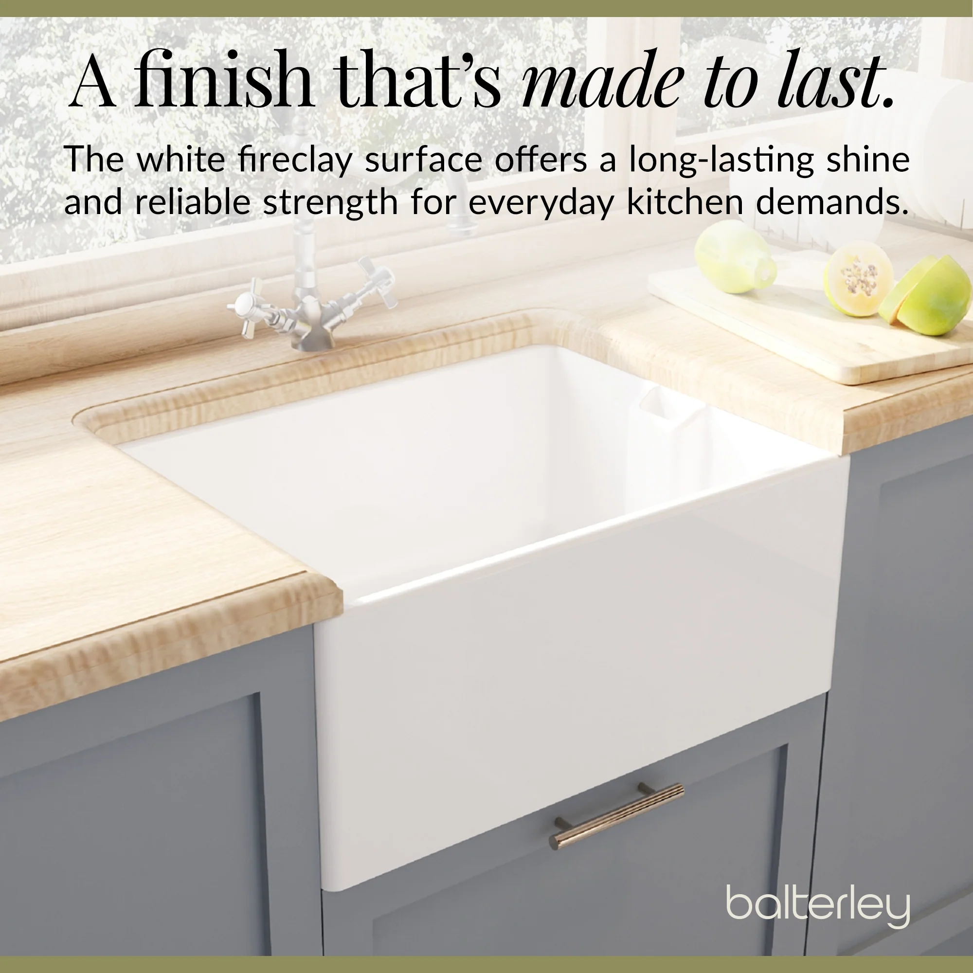 Single Bowl Fireclay Ceramic Belfast Kitchen Sink & French Classic Mono Sink Mixer Tap - Image 7