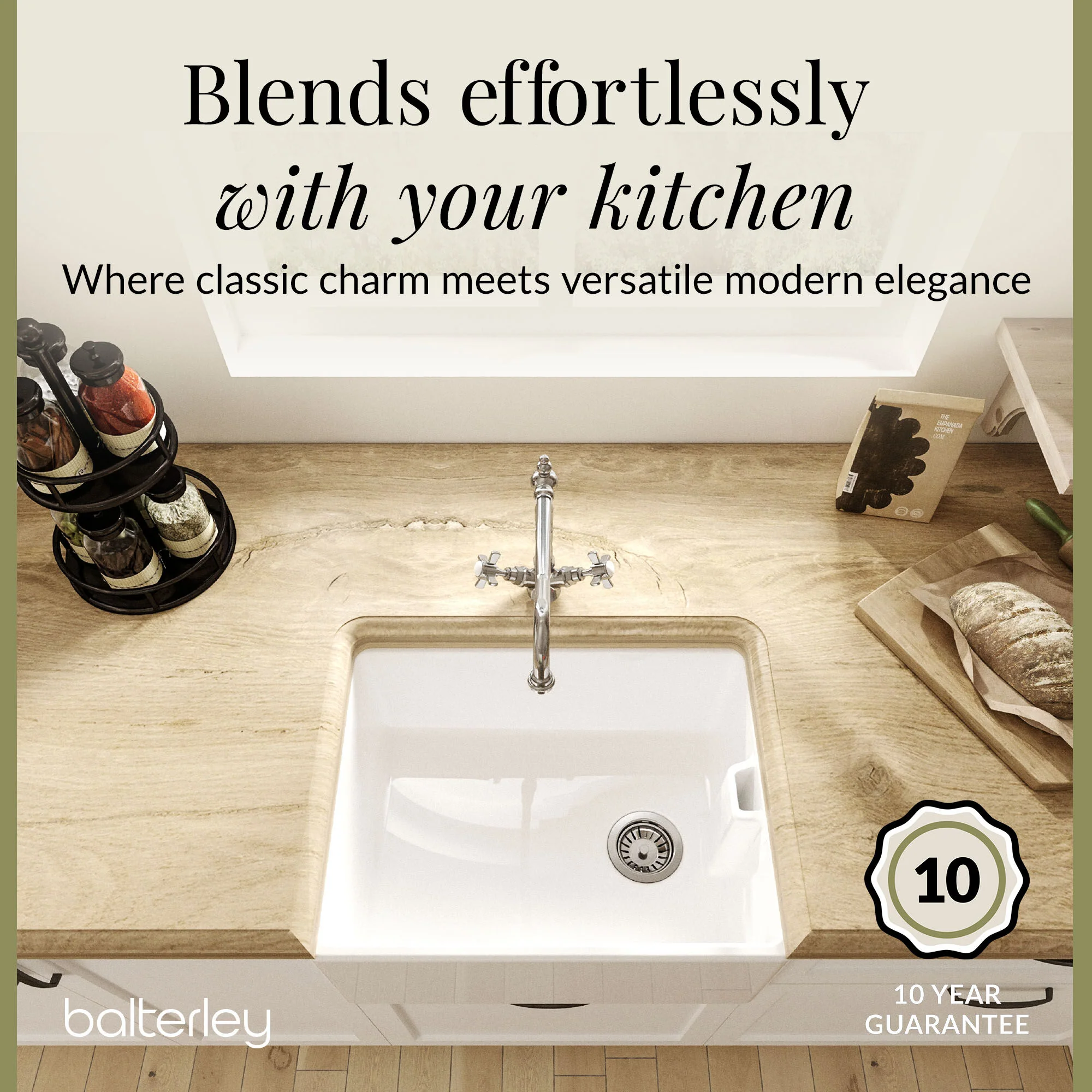 Single Bowl Fireclay Ceramic Belfast Kitchen Sink Bundle French Classic Tap & Waste - Image 16