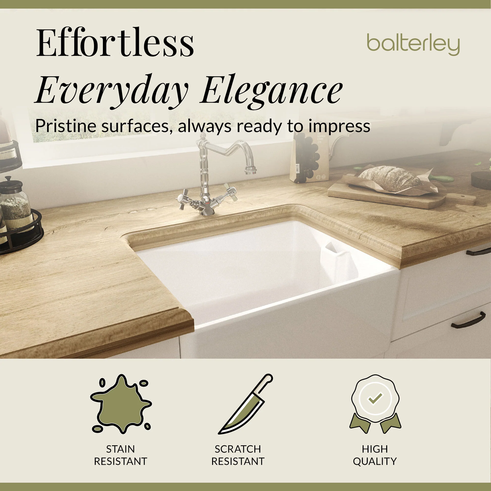 Single Bowl Fireclay Ceramic Belfast Kitchen Sink Bundle French Classic Tap & Waste - Image 19