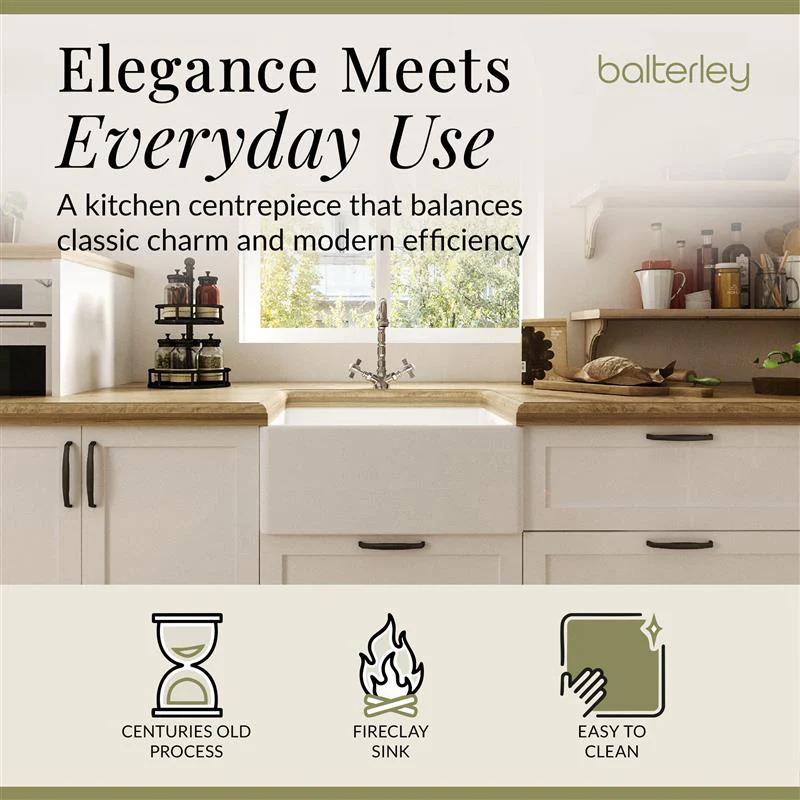 Single Bowl Fireclay Ceramic Belfast Kitchen Sink Bundle French Classic Tap & Waste - Image 3