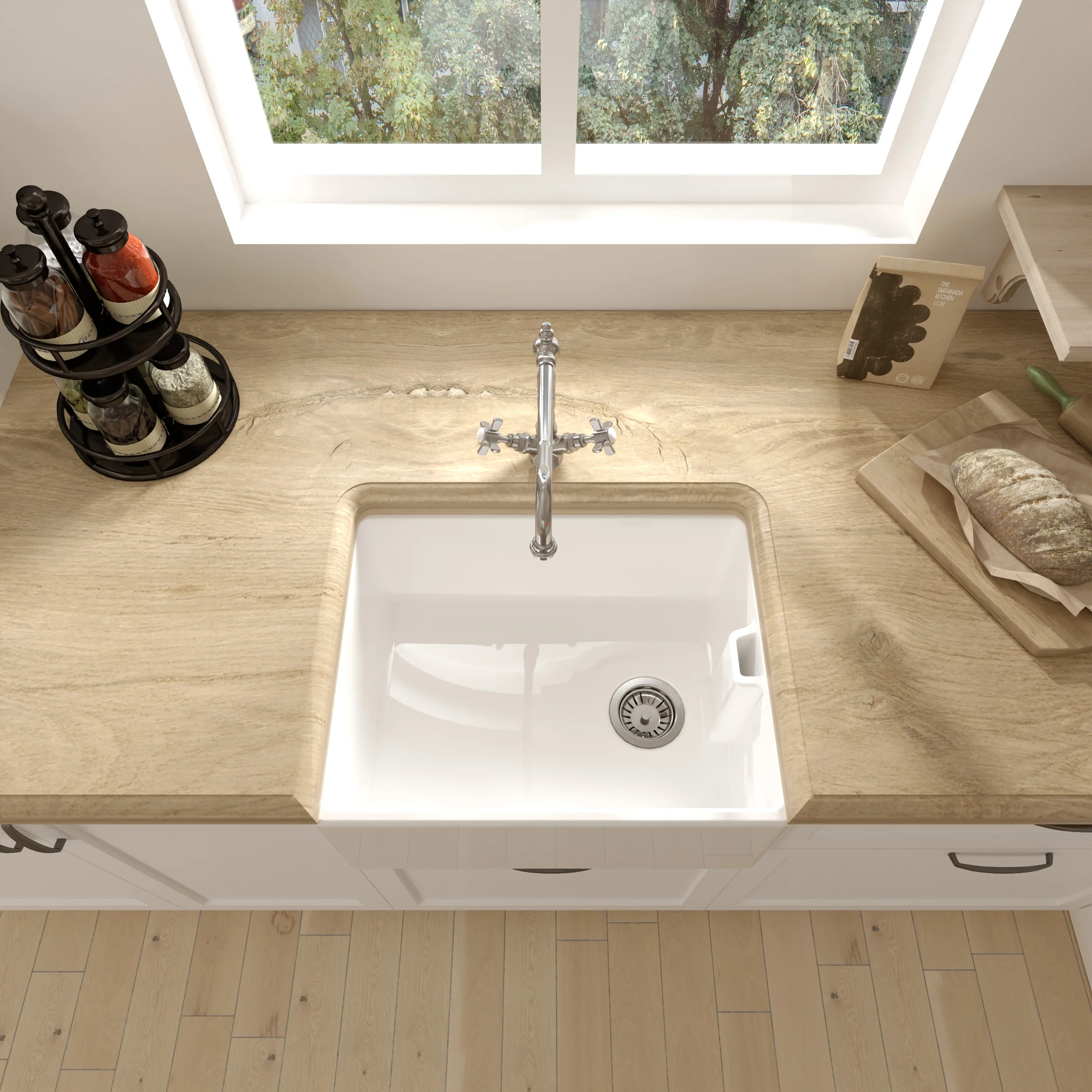 Single Bowl Fireclay Ceramic Belfast Kitchen Sink Bundle French Classic Tap & Waste - Image 4