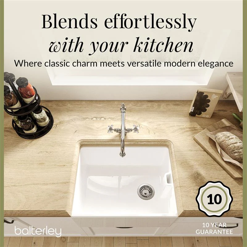 Single Bowl Fireclay Ceramic Belfast Kitchen Sink Bundle French Classic Tap & Waste - Image 6