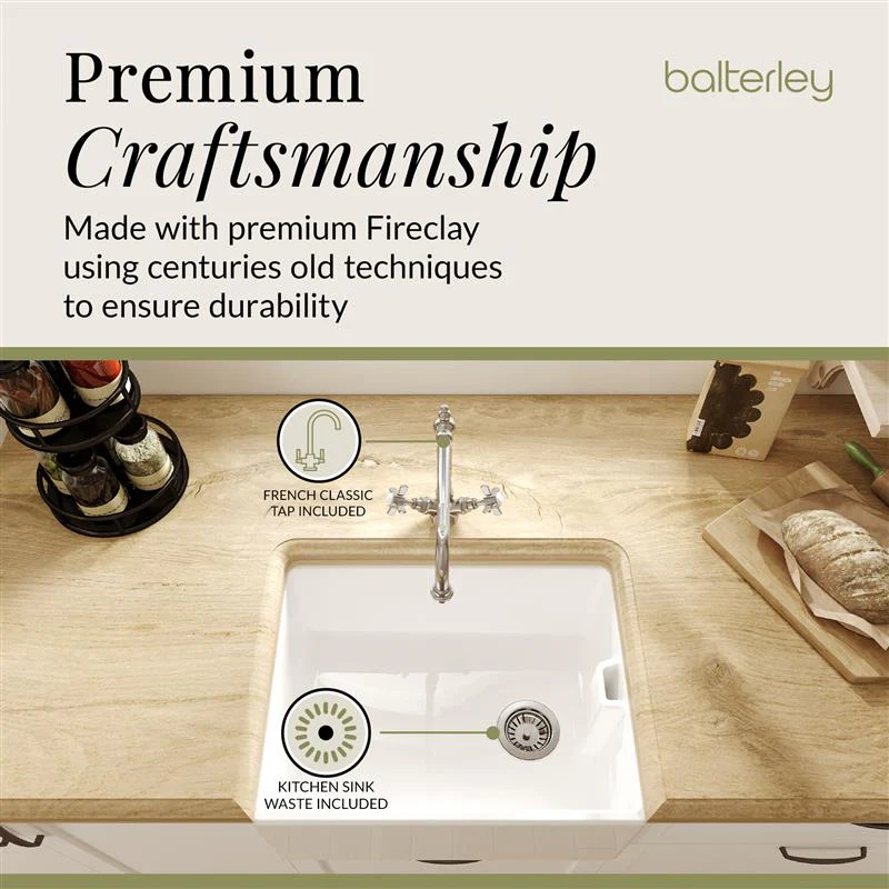 Single Bowl Fireclay Ceramic Belfast Kitchen Sink Bundle French Classic Tap & Waste - Image 8