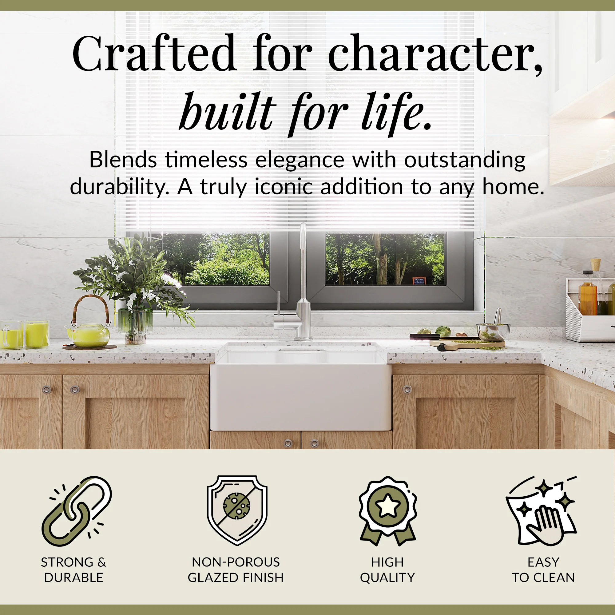 Single Bowl Fireclay Ceramic Butler Kitchen Sink with Tap Ledge - Image 2