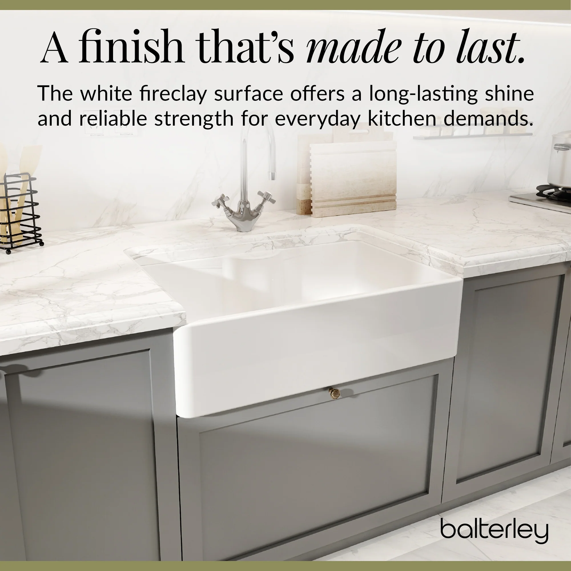 Single Bowl Fireclay Ceramic Butler Kitchen Sink with Tap Ledge & Strainer Waste - Image 8