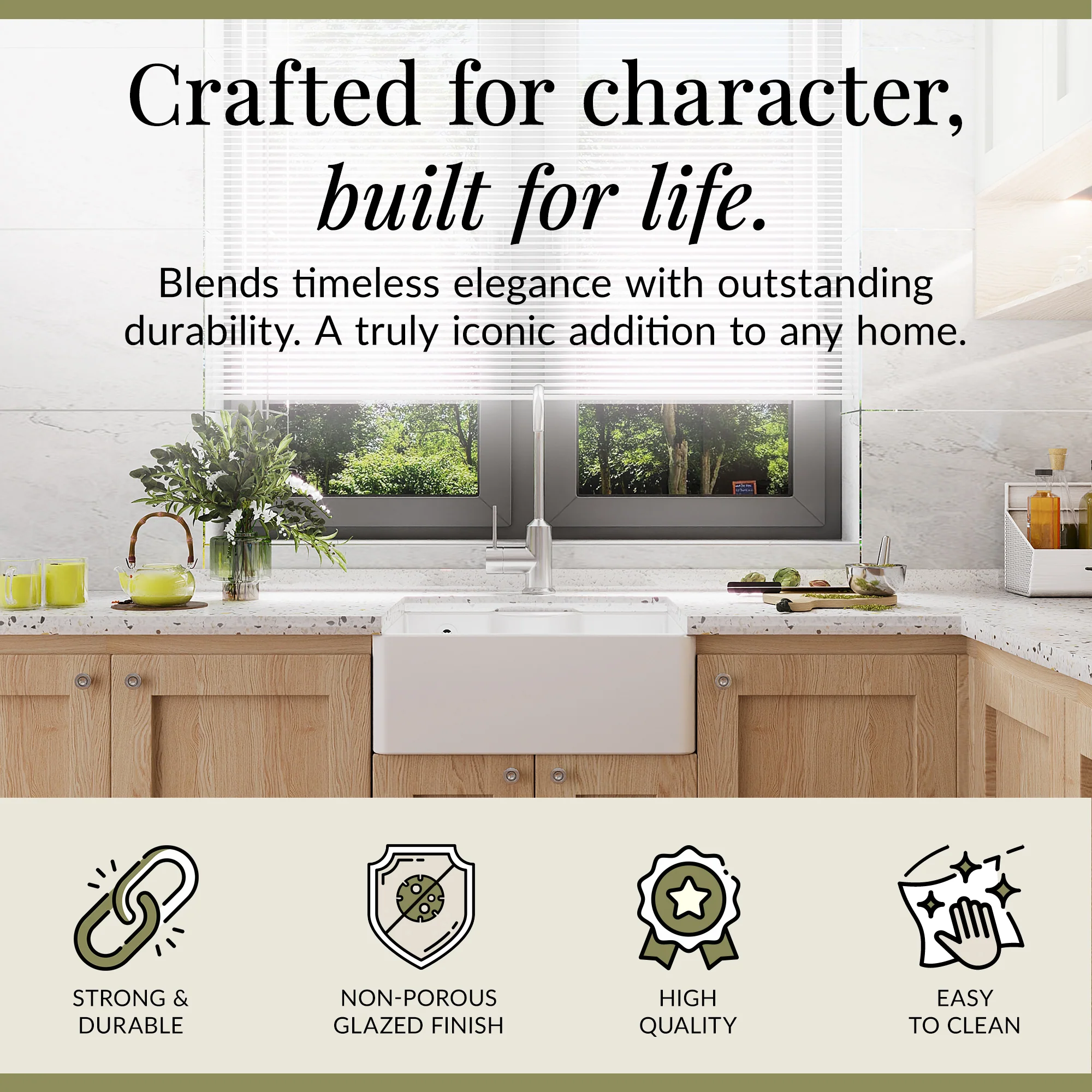Single Bowl Fireclay Ceramic Butler Kitchen Sink with Ledge , Overflow & Waste - Image 6
