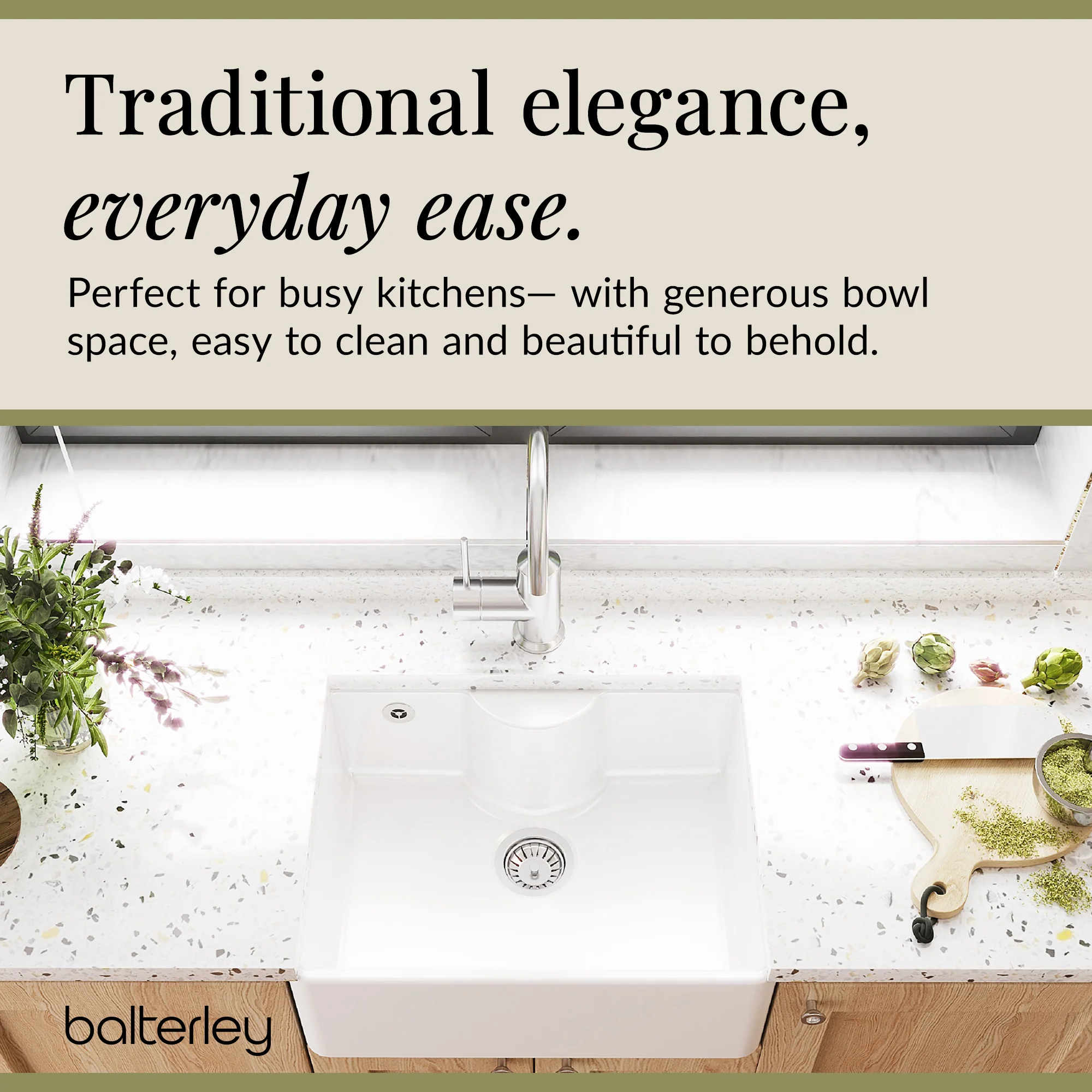 Single Bowl Fireclay Ceramic Butler Kitchen Sink with Ledge , Overflow & Waste - Image 7