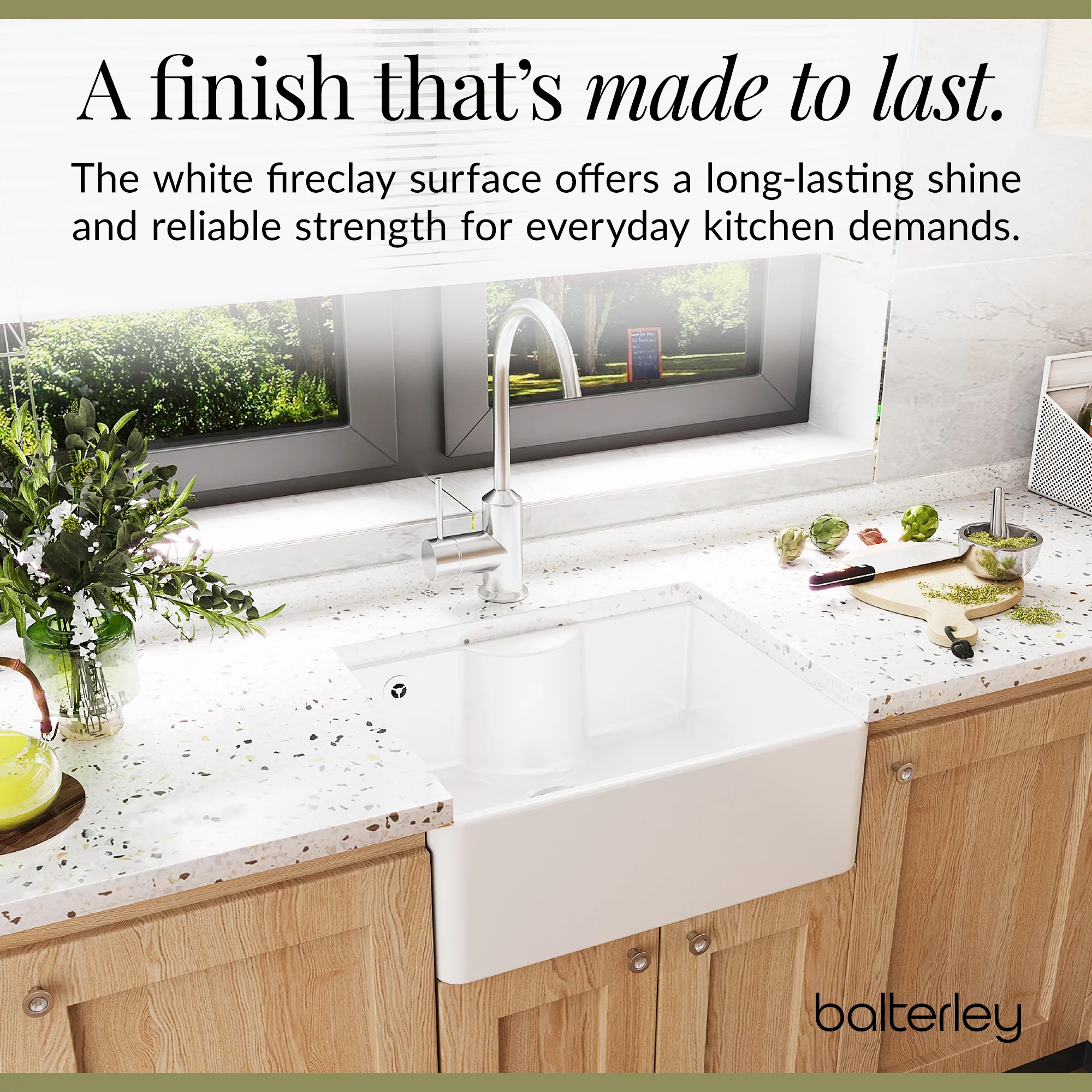Single Bowl Fireclay Ceramic Butler Kitchen Sink with Ledge , Overflow & Waste - Image 8