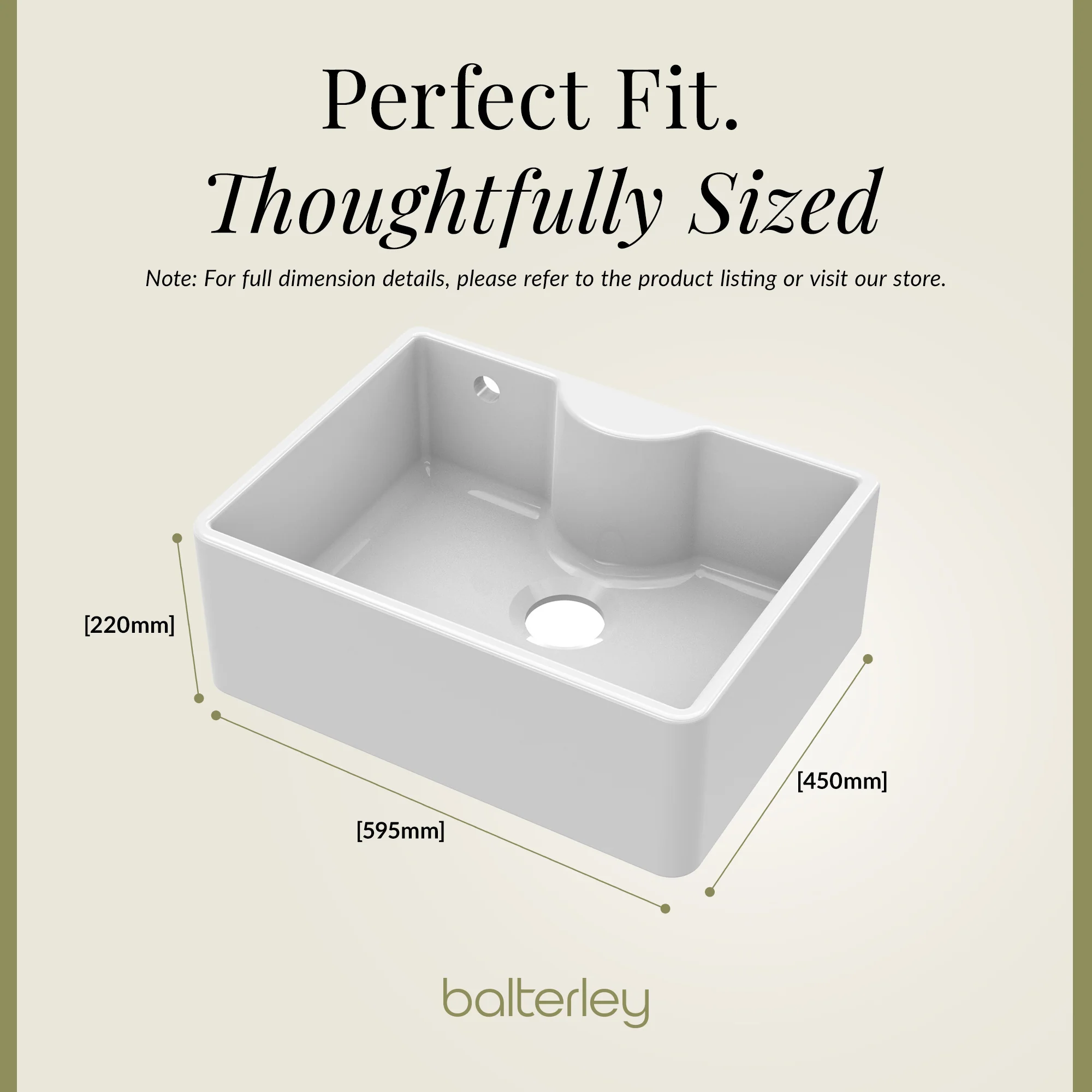 Single Bowl Fireclay Ceramic Butler Kitchen Sink with Ledge , Overflow & Waste - Image 9
