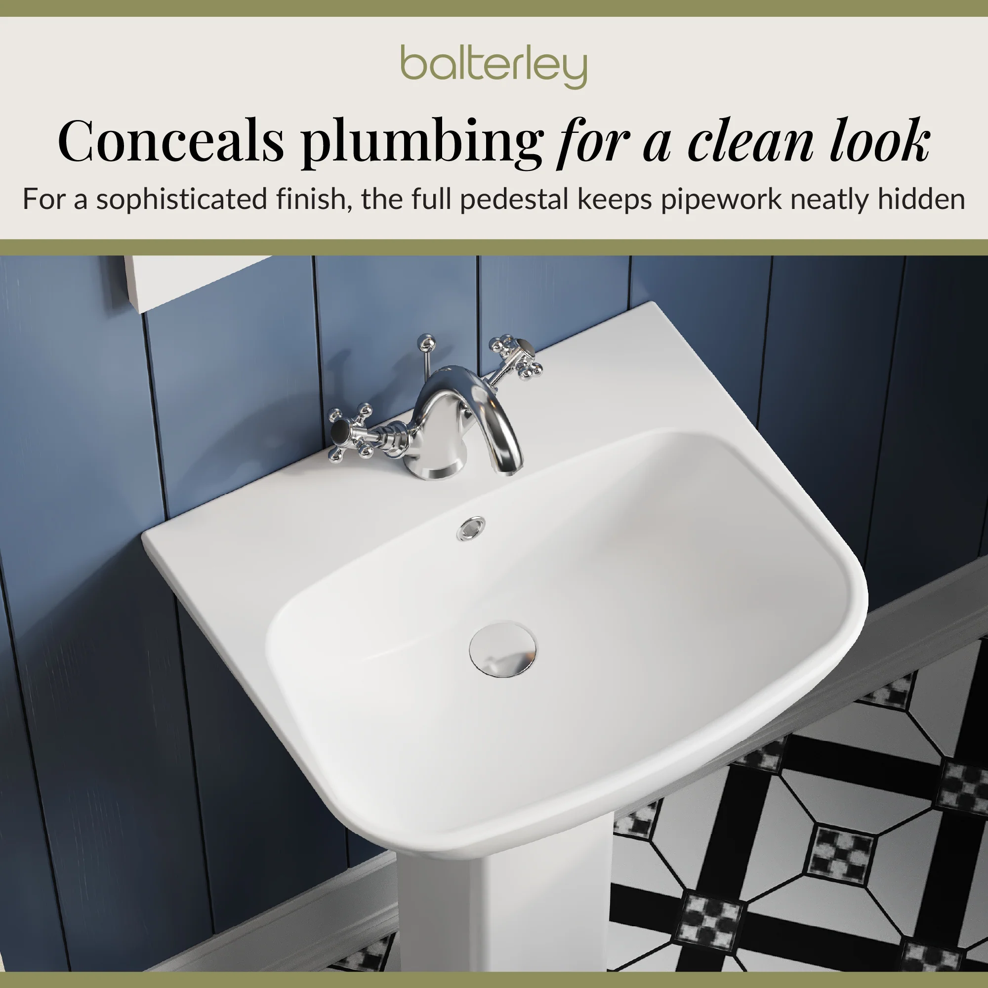 Hilderstone Modern 1 Tap Hole Basin and Pedestal – 545mm - Image 4