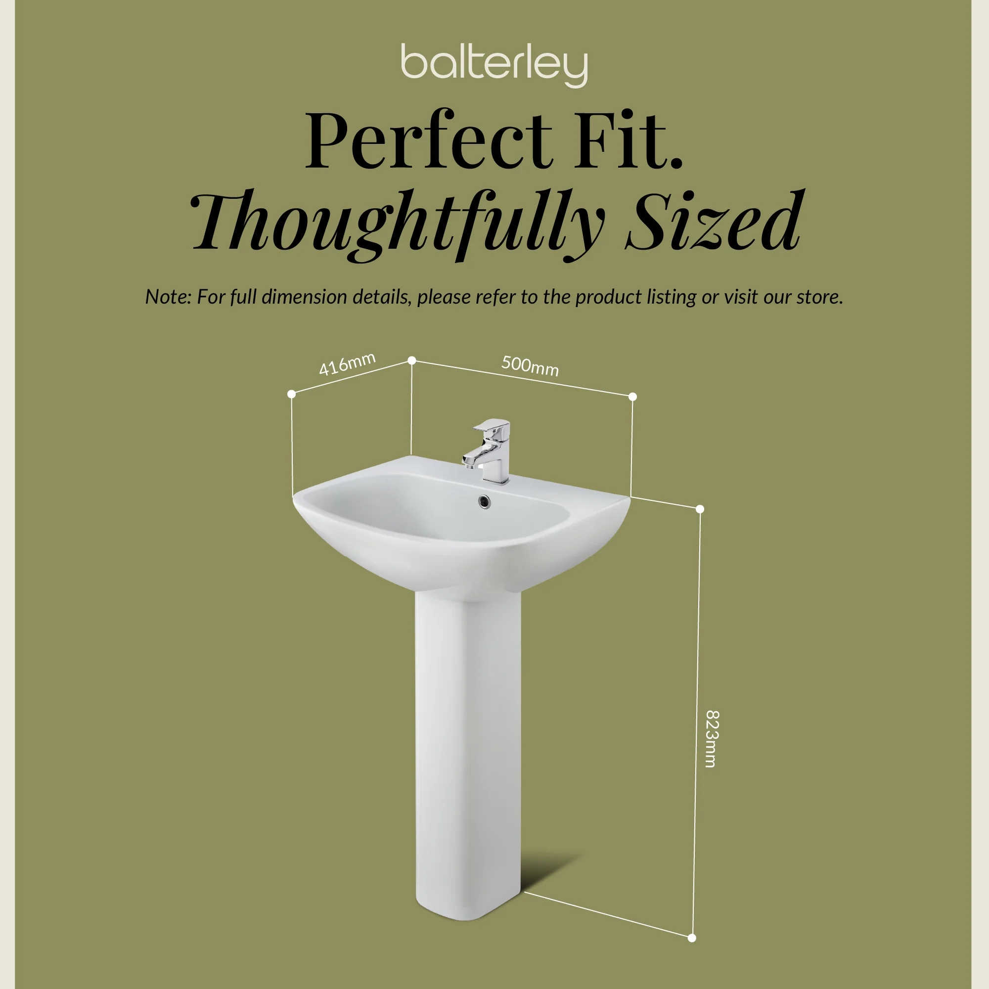 Hilderstone Modern 1 Tap Hole Basin and Pedestal – 545mm - Image 6