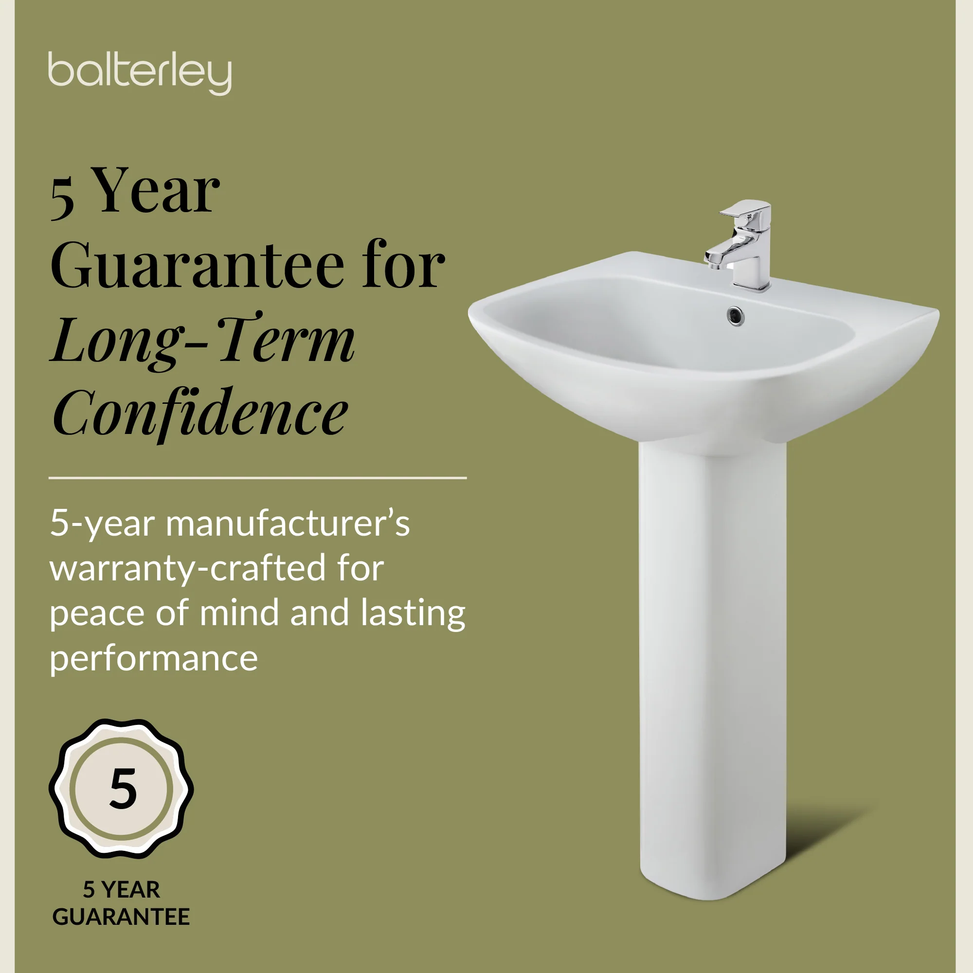 Hilderstone Modern 1 Tap Hole Basin and Pedestal – 545mm - Image 7