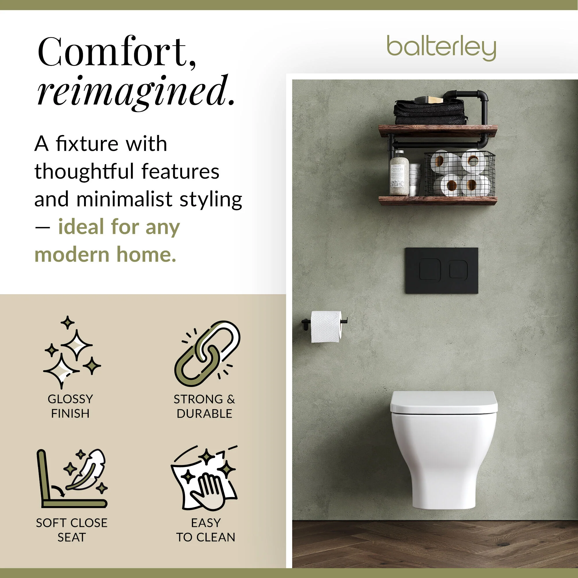 Hilderstone Modern Wall Hung Toilet Pan with Soft Close Seat - Image 5