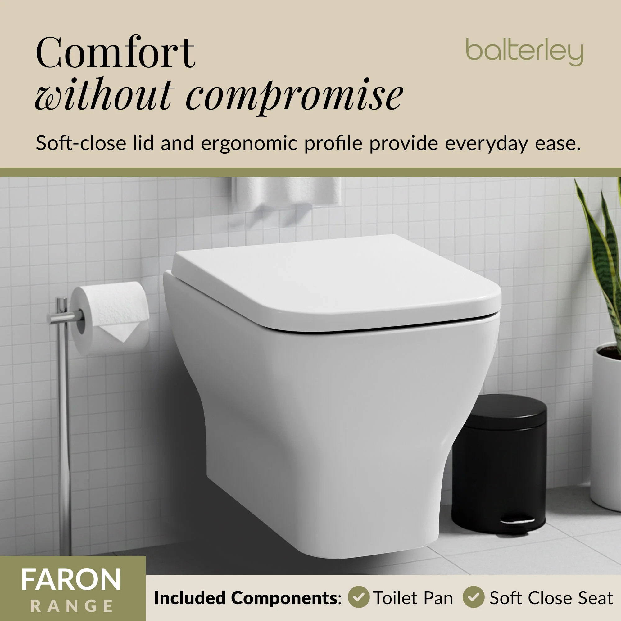 Hilderstone Modern Wall Hung Toilet Pan with Soft Close Seat - Image 8