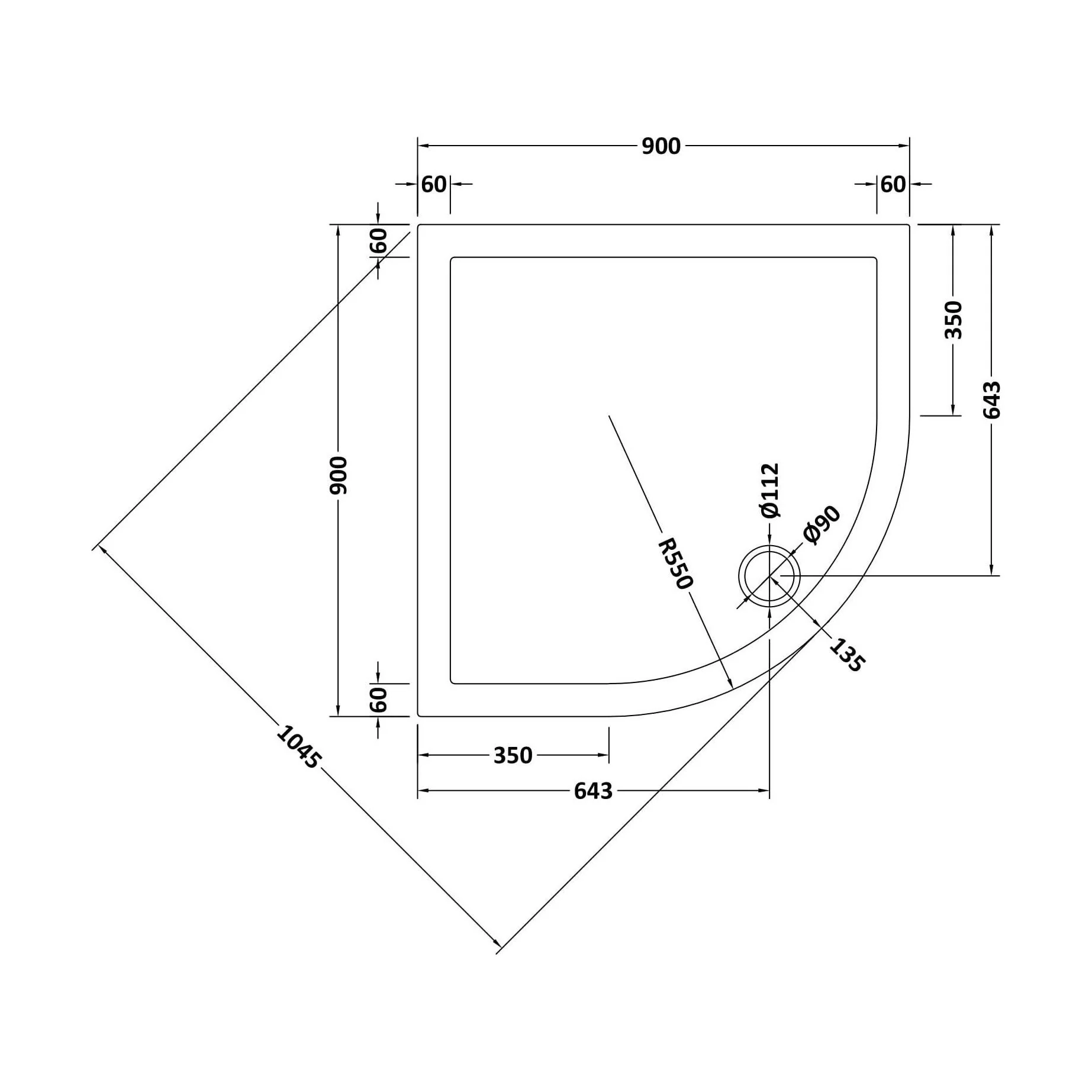Slip Resistant Slimline Quadrant Shower Tray - 800mm or 900mm - Image 4
