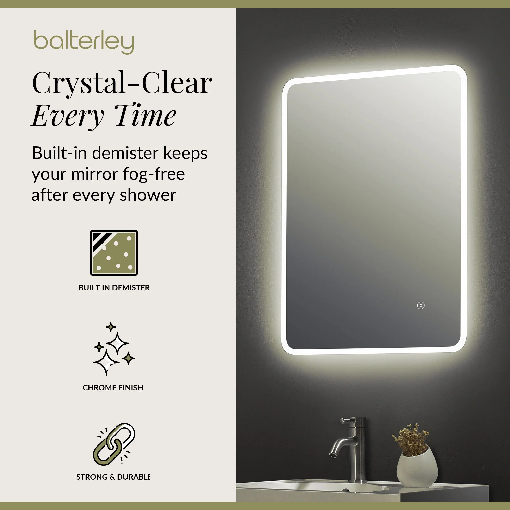 Soft Square LED Illuminated Touch Sensor Mirror with Demister, 700mm x 500mm - Image 6