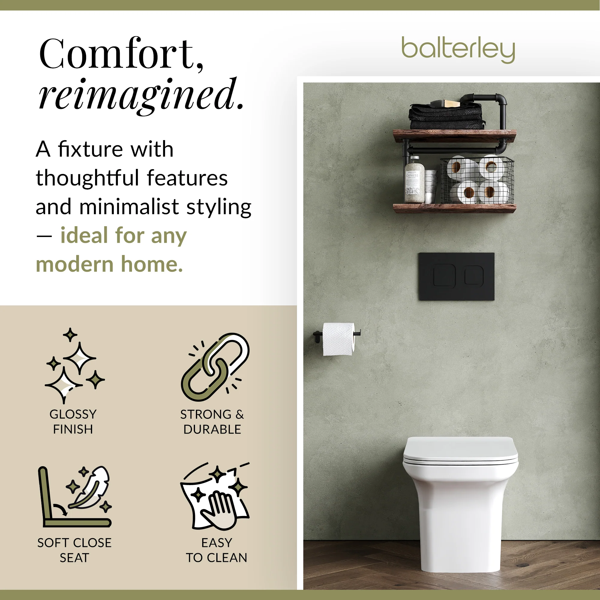 Hilderstone Modern Back to Wall Toilet Pan with Soft Close Seat - Image 2