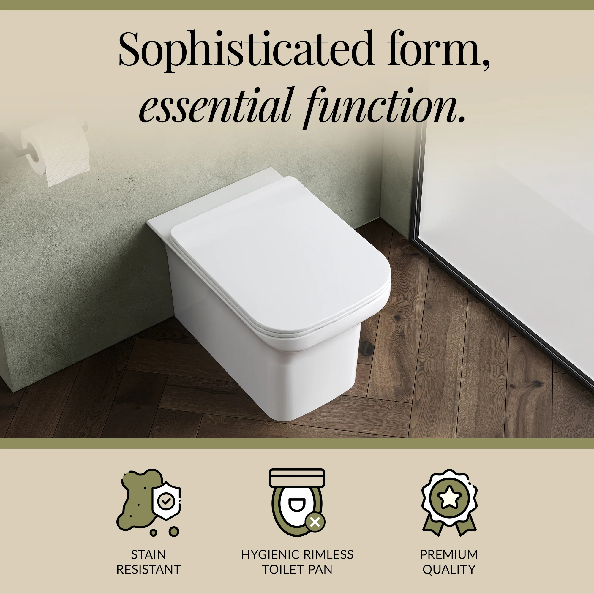 Hilderstone Modern Back to Wall Toilet Pan with Soft Close Seat - Image 3