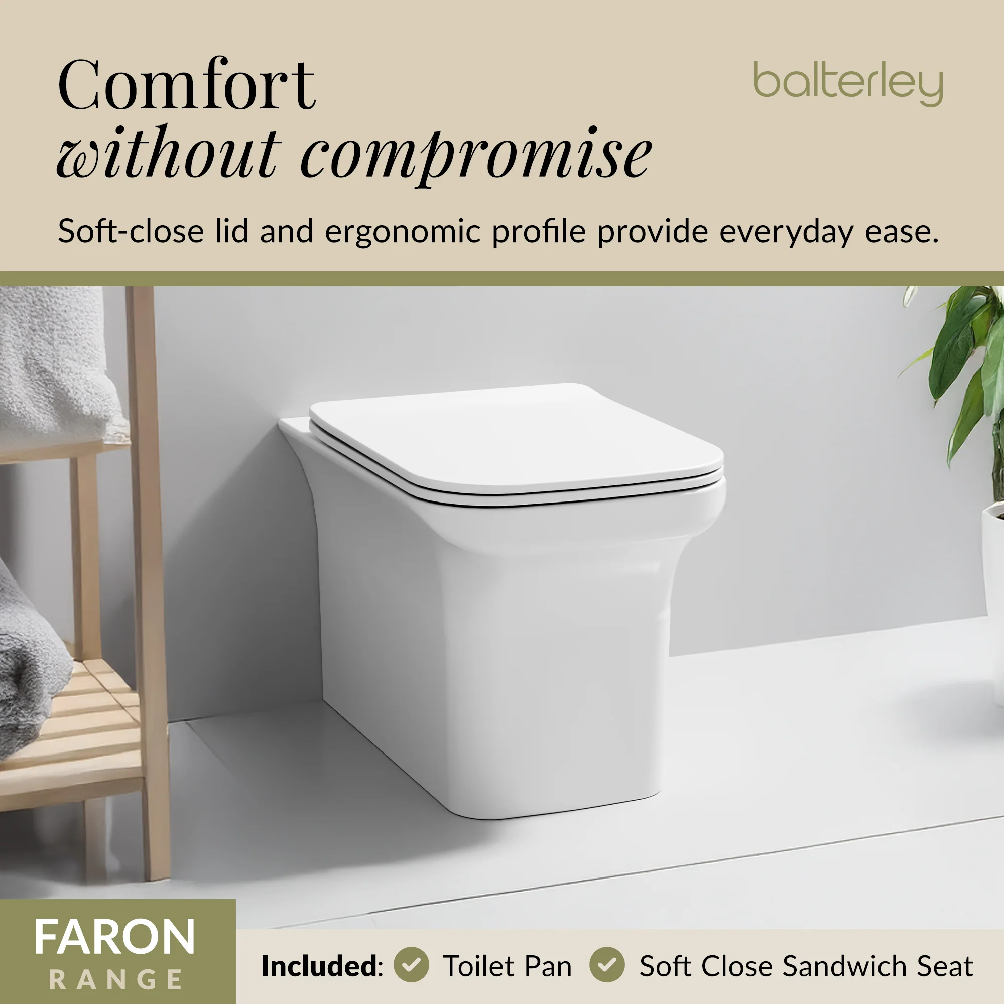 Hilderstone Modern Back to Wall Toilet Pan with Soft Close Seat - Image 4