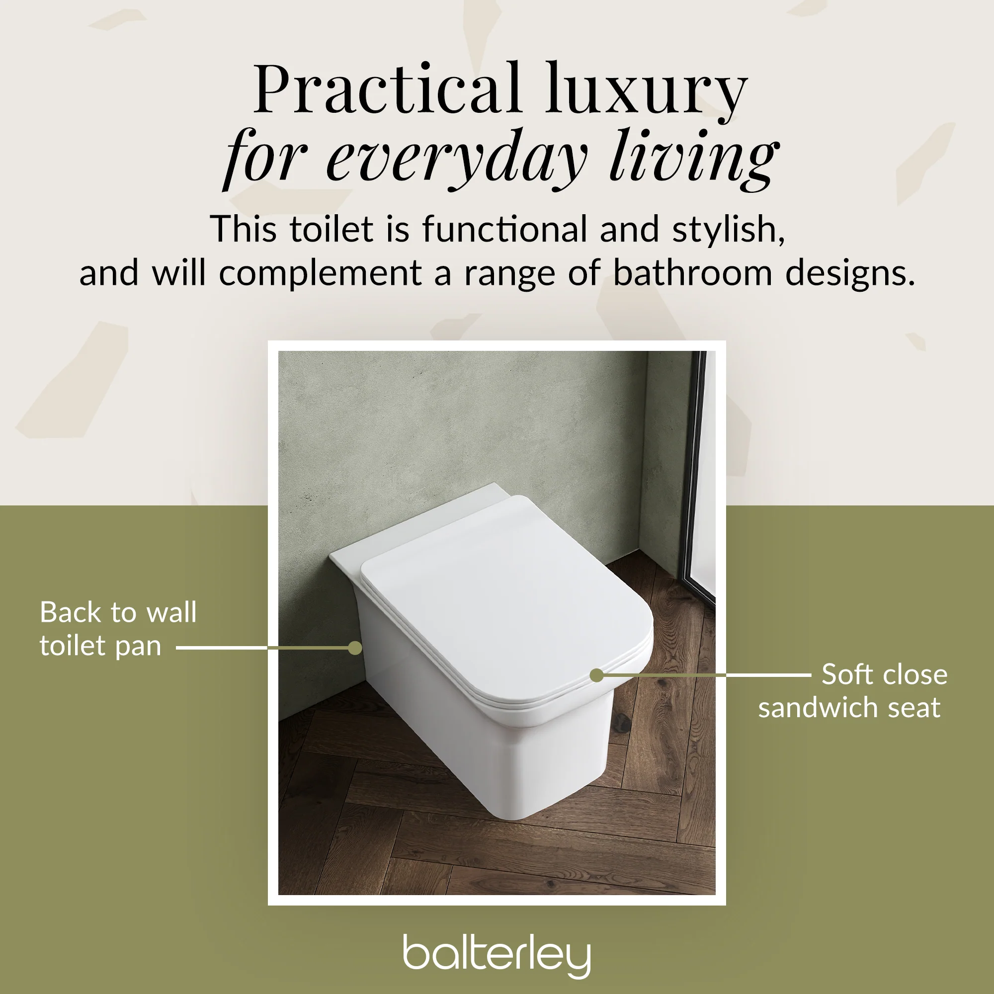 Hilderstone Modern Back to Wall Toilet Pan with Soft Close Seat - Image 7