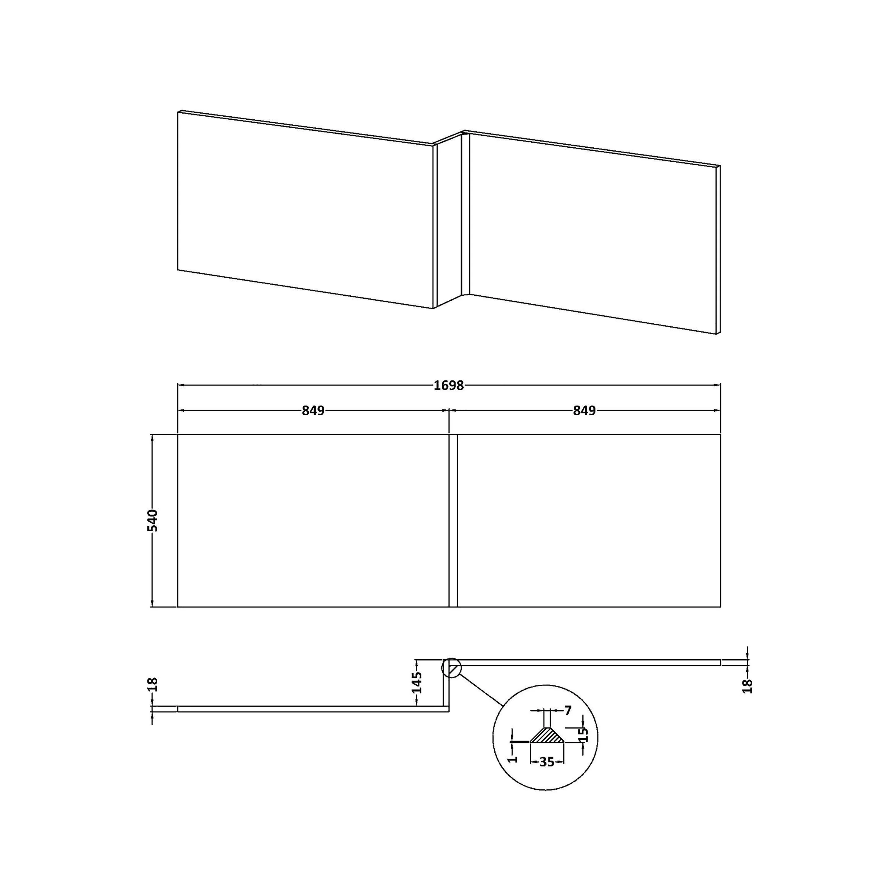 Square L-Shaped Shower Bath Panel - Gloss White - Image 4