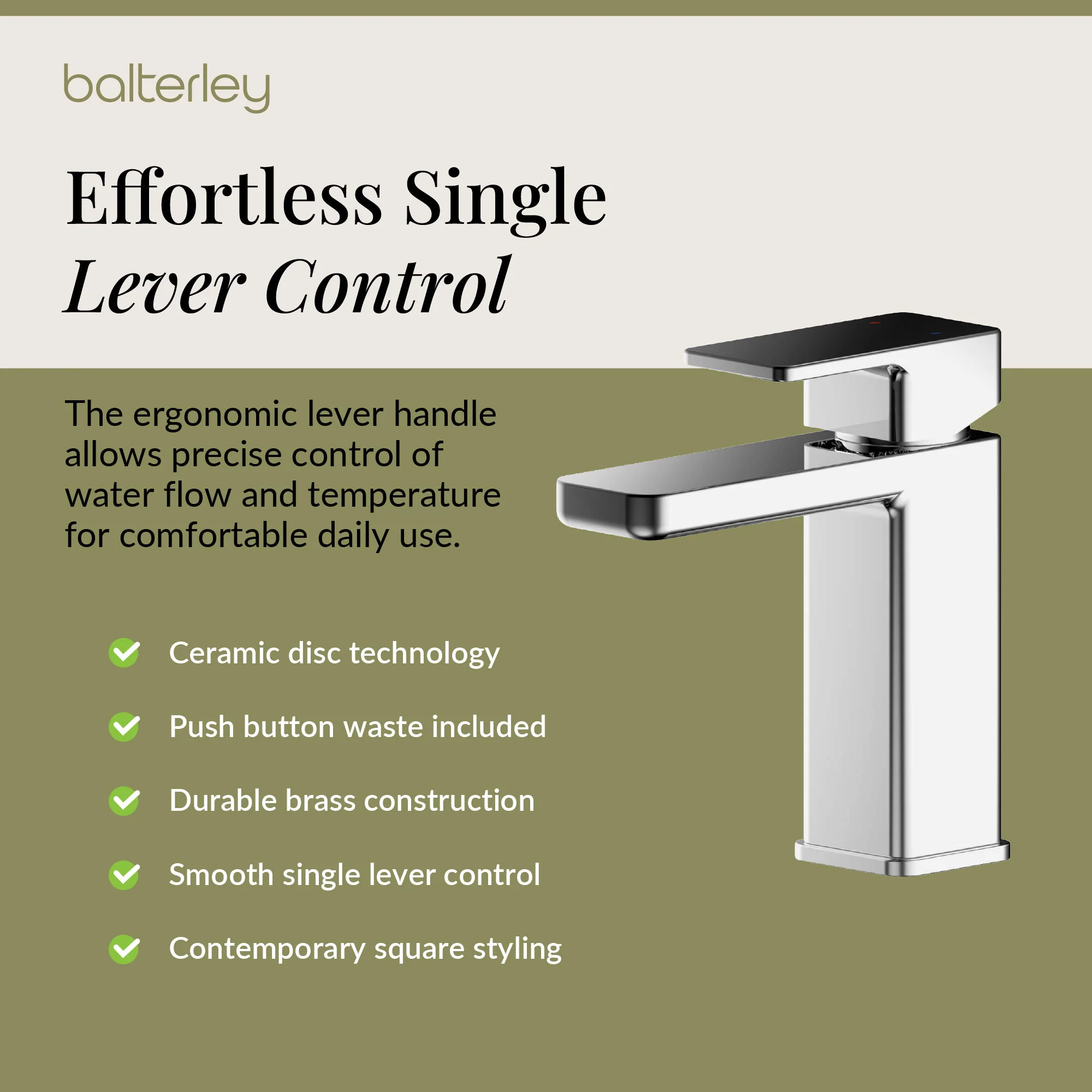 Swinscoe Square Mono Basin Mixer Tap with Push Button Waste – Choice of Finish - Image 20