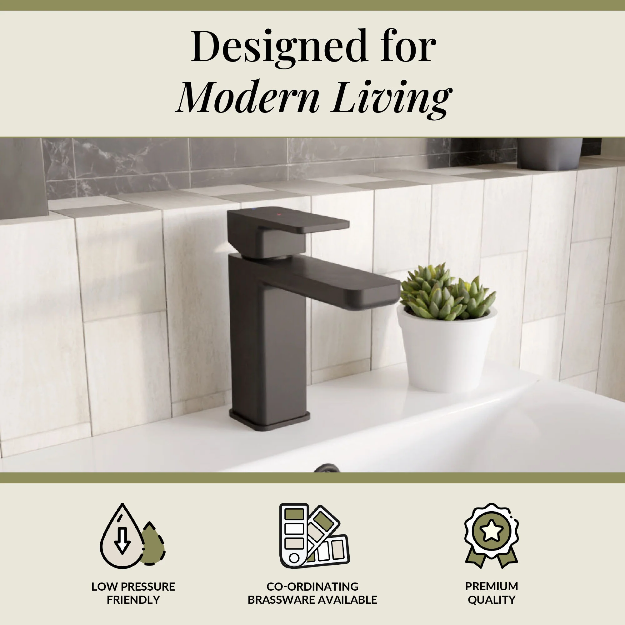 Swinscoe Square Mono Basin Mixer Tap with Push Button Waste – Choice of Finish - Image 27