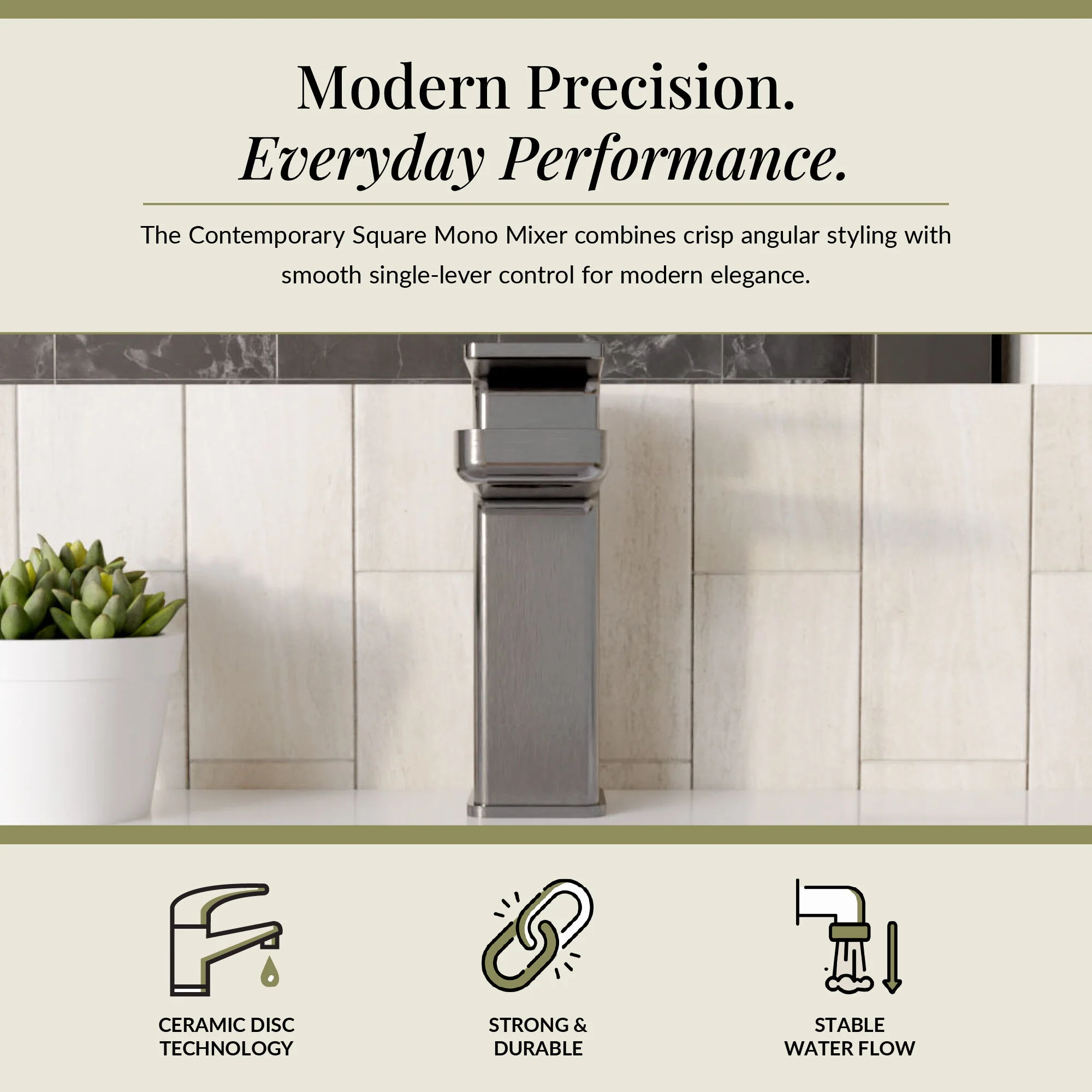 Swinscoe Square Mono Basin Mixer Tap with Push Button Waste – Choice of Finish - Image 34