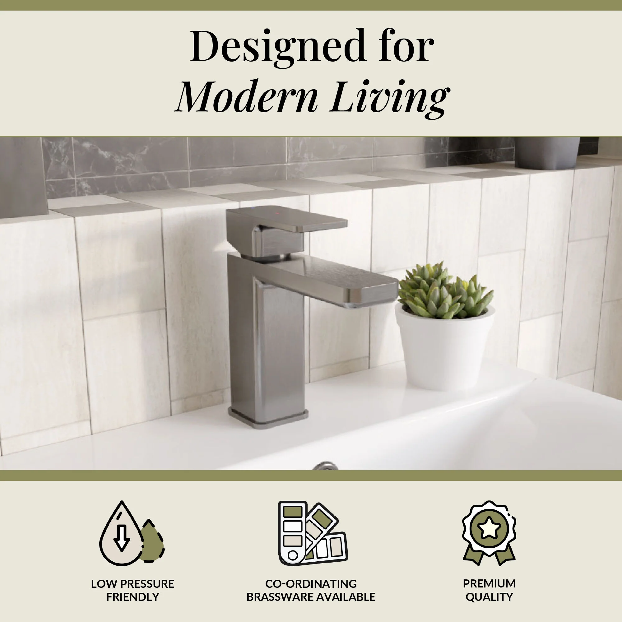 Swinscoe Square Mono Basin Mixer Tap with Push Button Waste – Choice of Finish - Image 36
