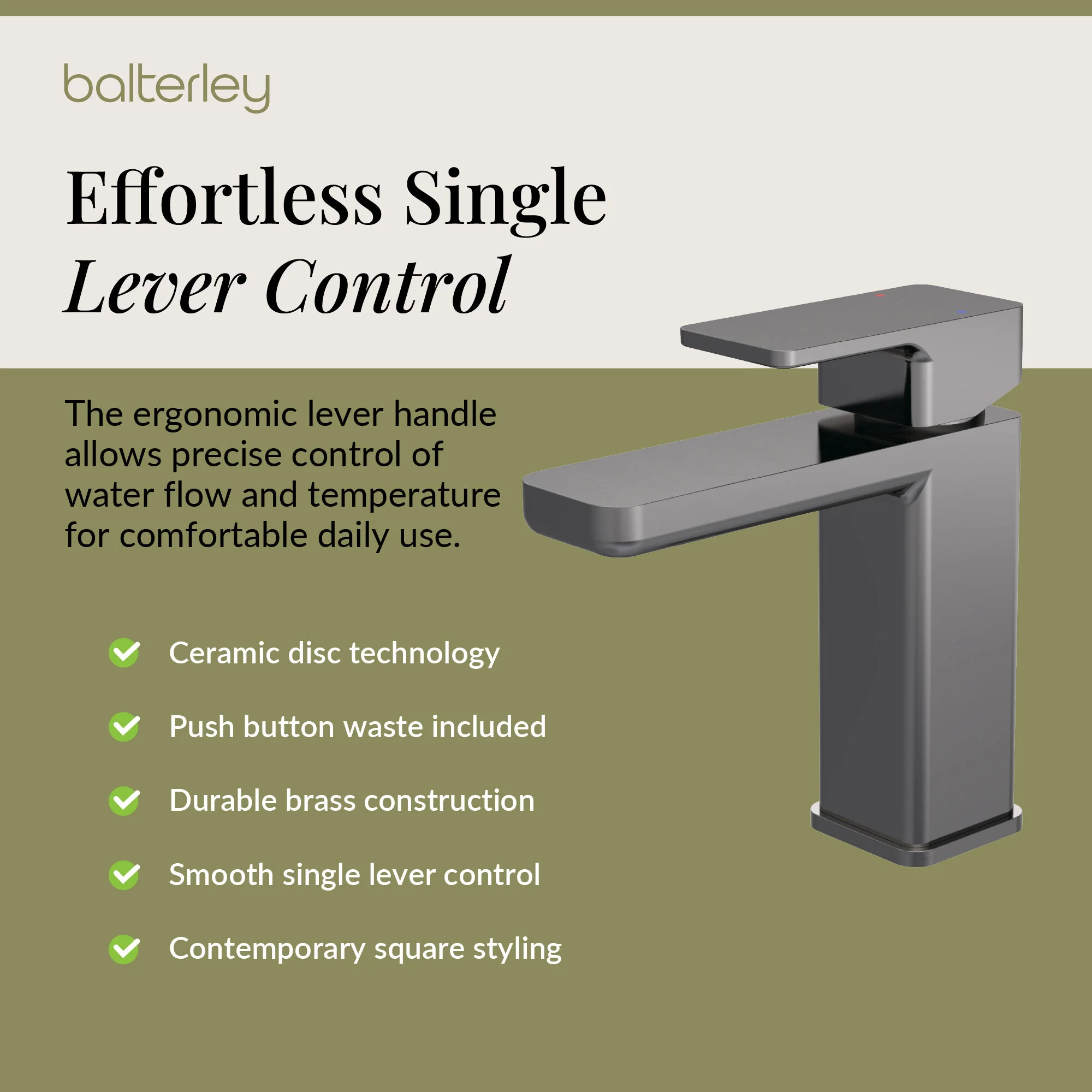 Swinscoe Square Mono Basin Mixer Tap with Push Button Waste – Choice of Finish - Image 38