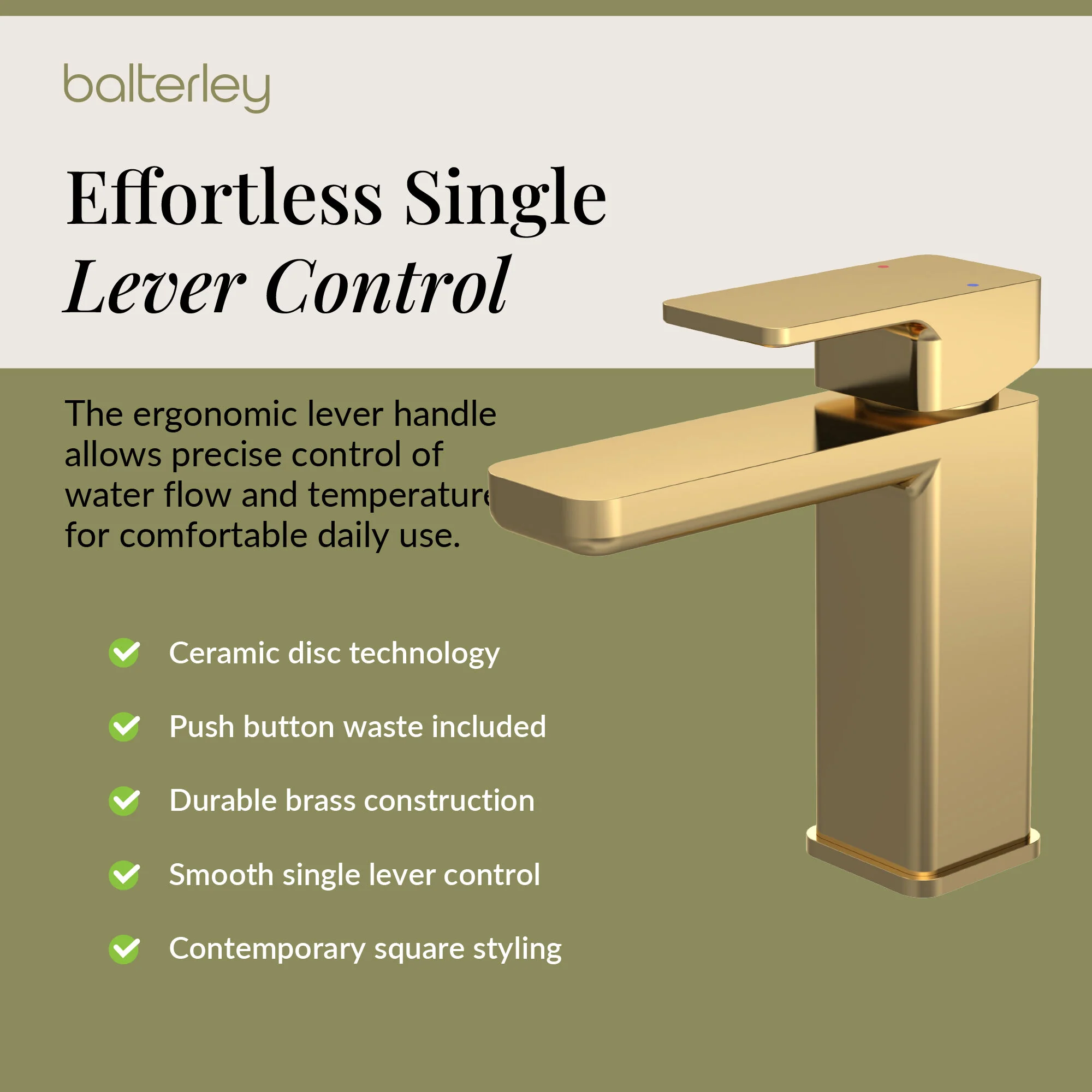 Swinscoe Square Mono Basin Mixer Tap with Push Button Waste – Choice of Finish - Image 47