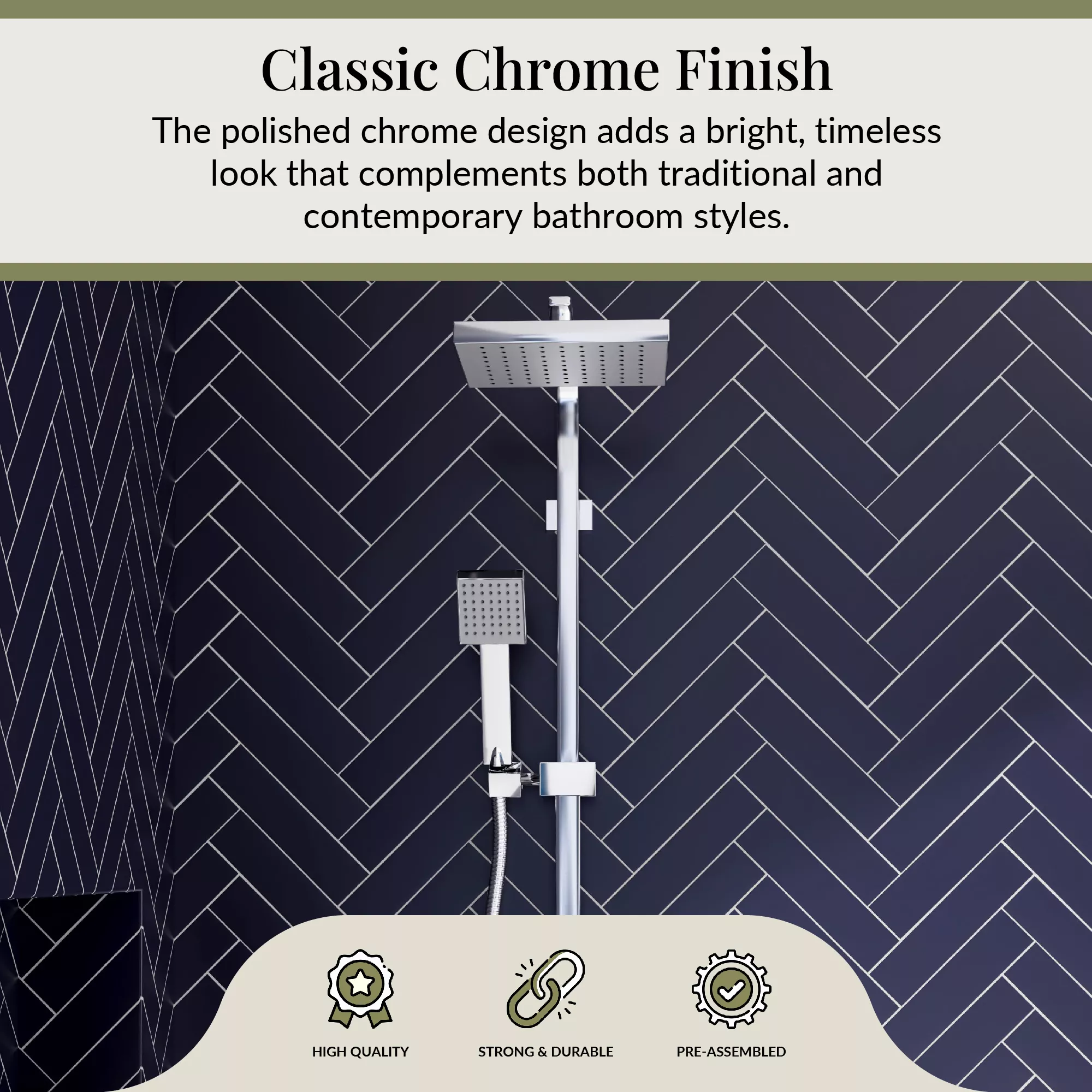 Square Thermostatic Shower Kit with Fixed Head & Adjustable Handset - Multiple Colours Available - Image 18