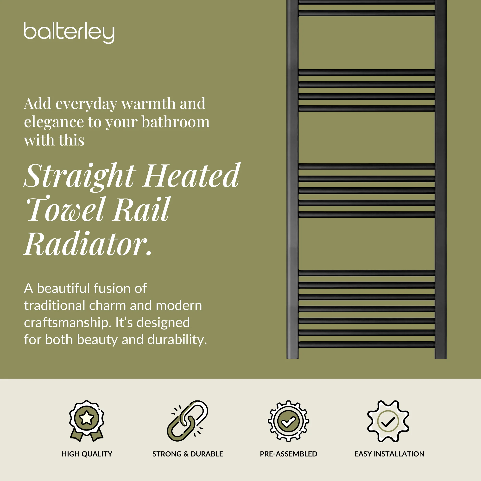Straight Heated Heated Towel Rail Radiator, W: 600mm - Choice of Height and Finish - Image 100