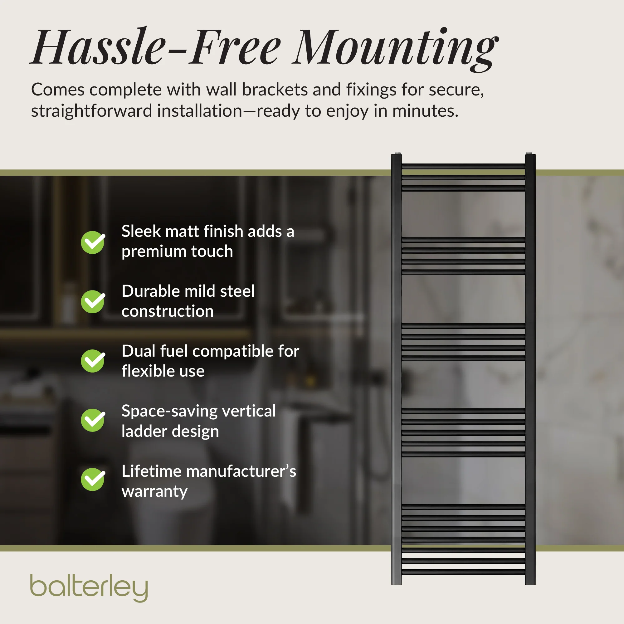 Straight Heated Heated Towel Rail Radiator, W: 600mm - Choice of Height and Finish - Image 103
