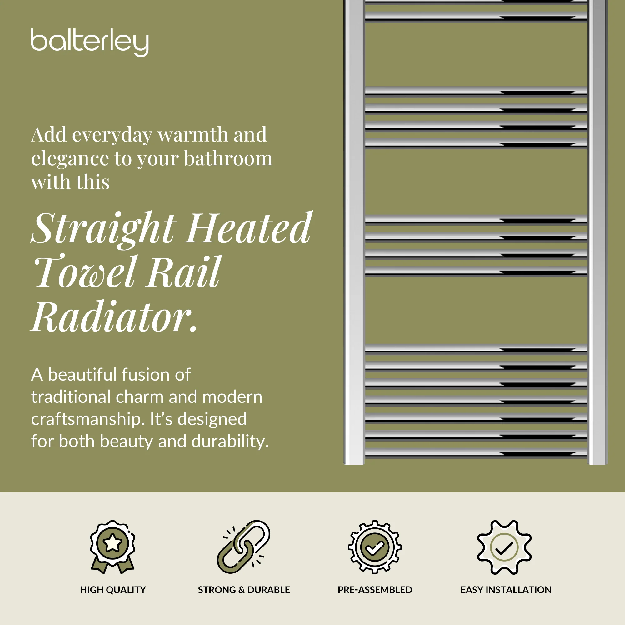 Straight Heated Heated Towel Rail Radiator, W: 600mm - Choice of Height and Finish - Image 118