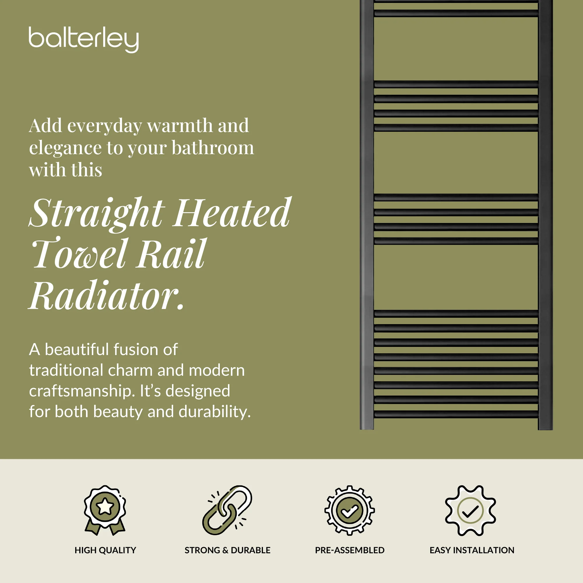 Straight Heated Heated Towel Rail Radiator, W: 600mm - Choice of Height and Finish - Image 132