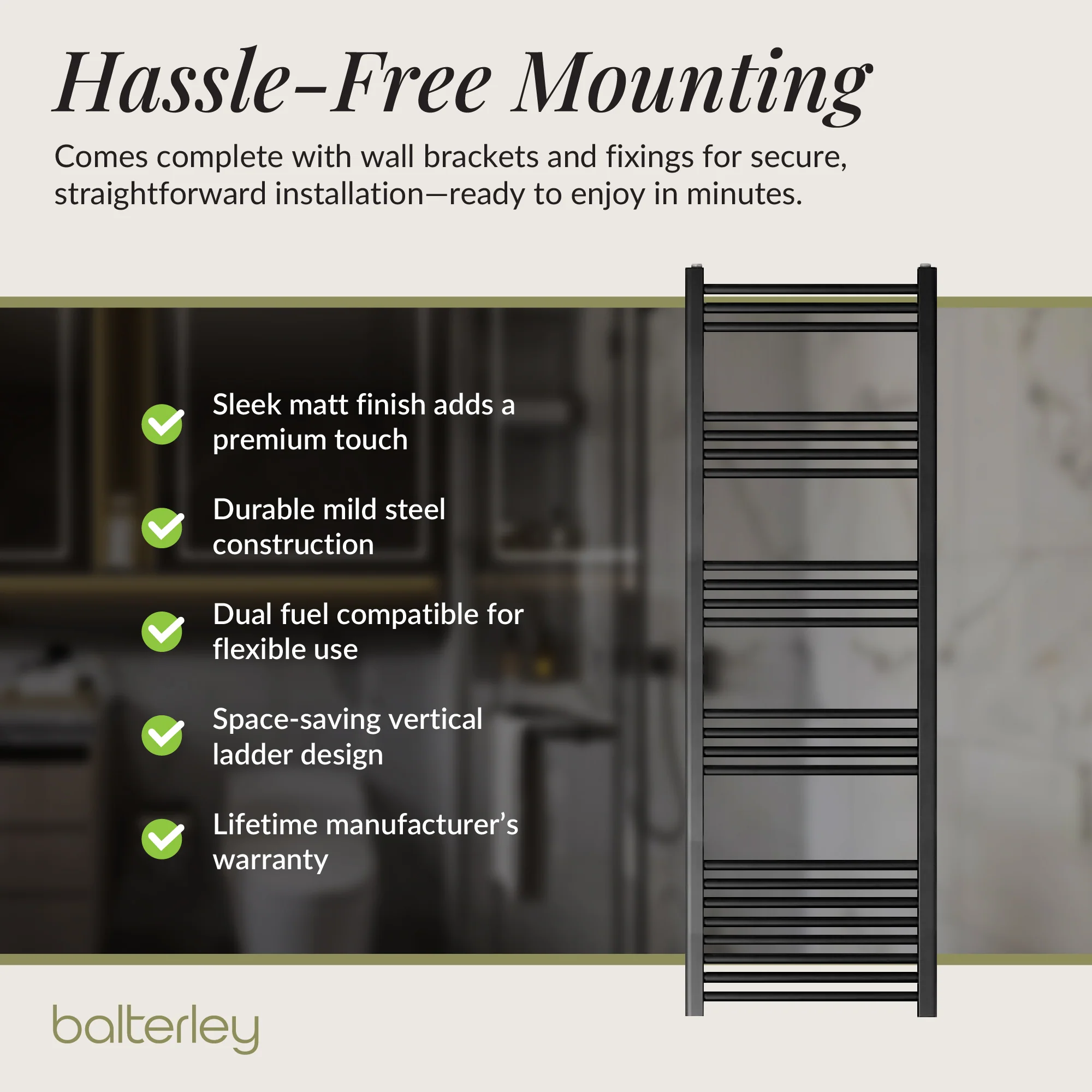 Straight Heated Heated Towel Rail Radiator, W: 600mm - Choice of Height and Finish - Image 133