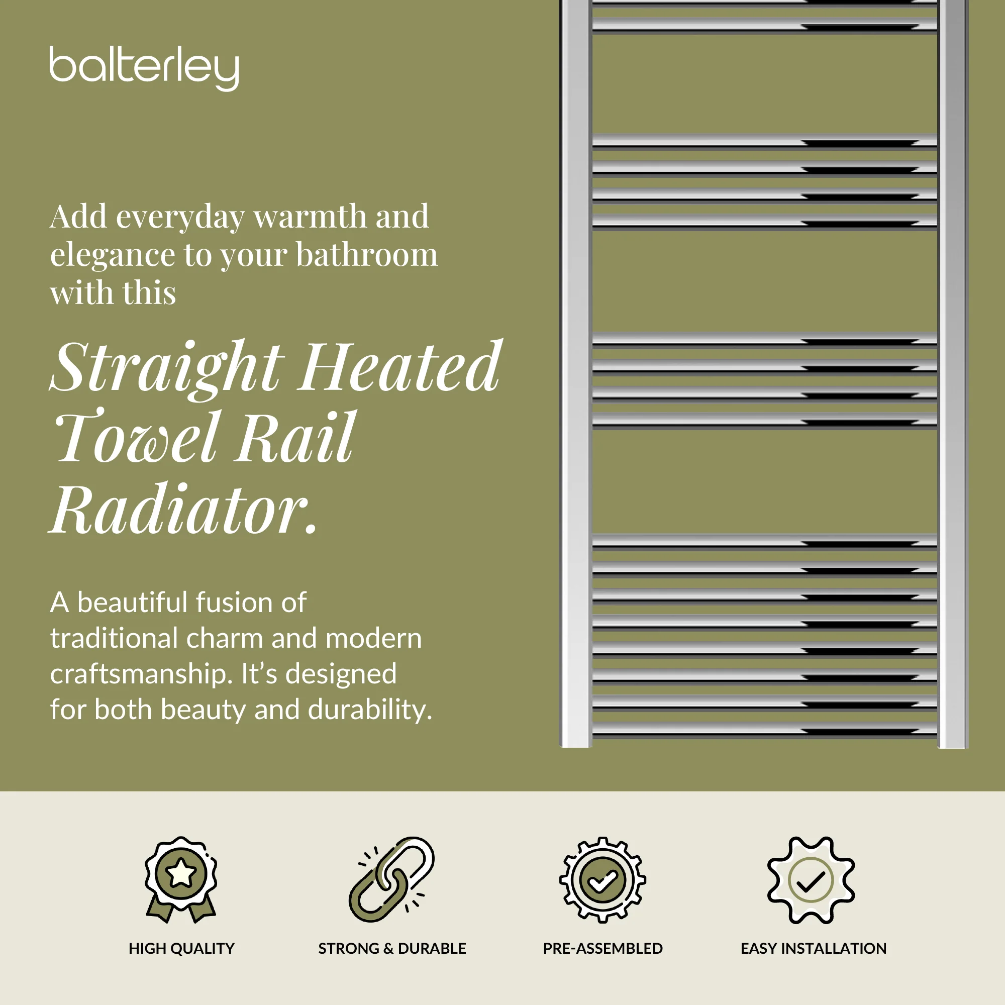 Straight Heated Heated Towel Rail Radiator, W: 600mm - Choice of Height and Finish - Image 134