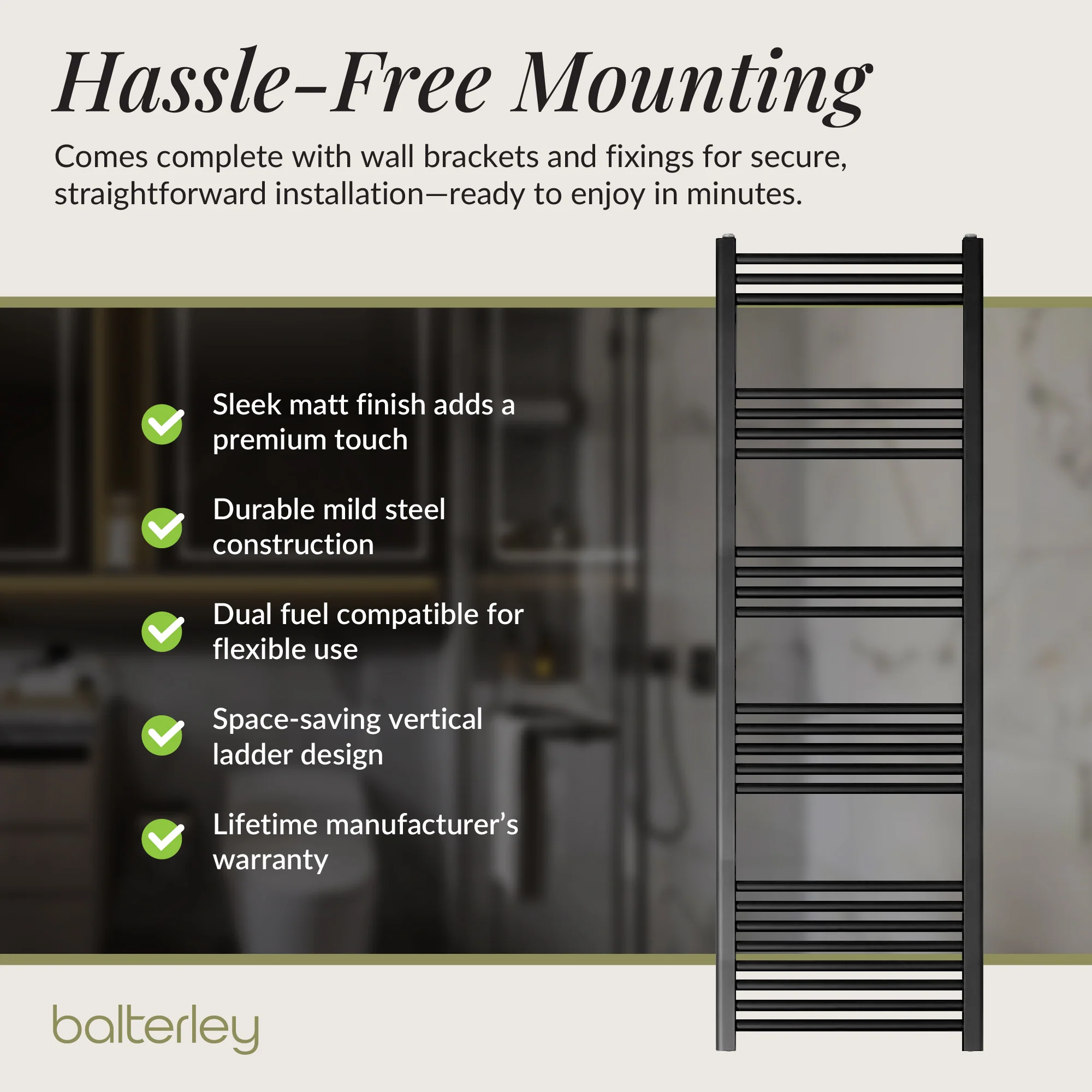 Straight Heated Heated Towel Rail Radiator, W: 600mm - Choice of Height and Finish - Image 143