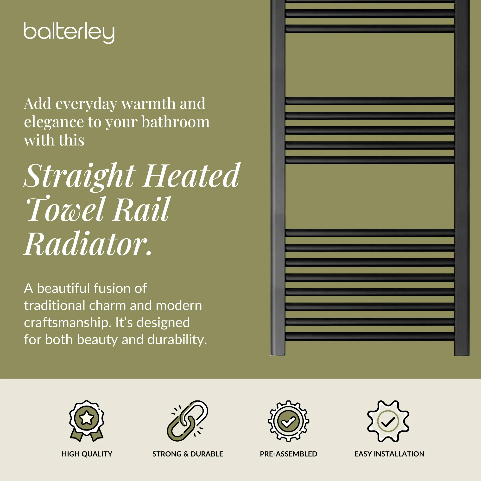Straight Heated Heated Towel Rail Radiator, W: 600mm - Choice of Height and Finish - Image 148