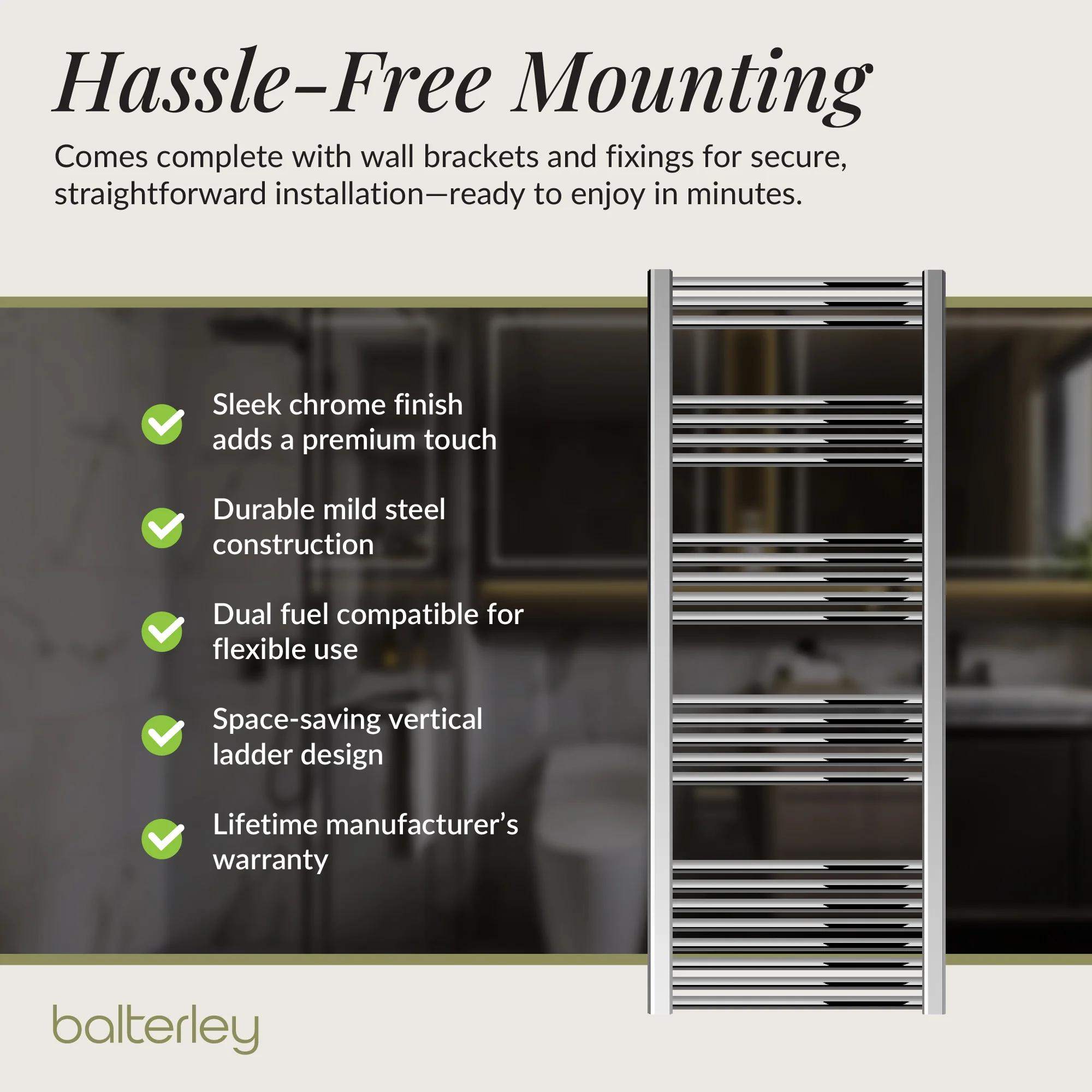 Straight Heated Heated Towel Rail Radiator, W: 600mm - Choice of Height and Finish - Image 156